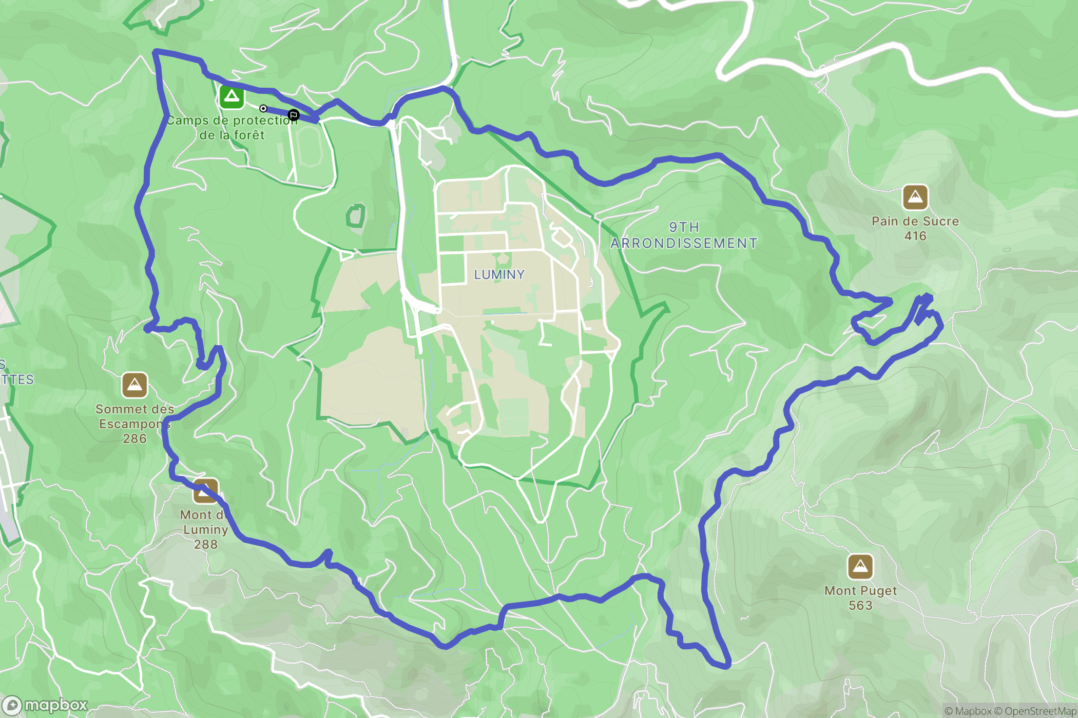 Marseille : carte du parcours de randonnée - France