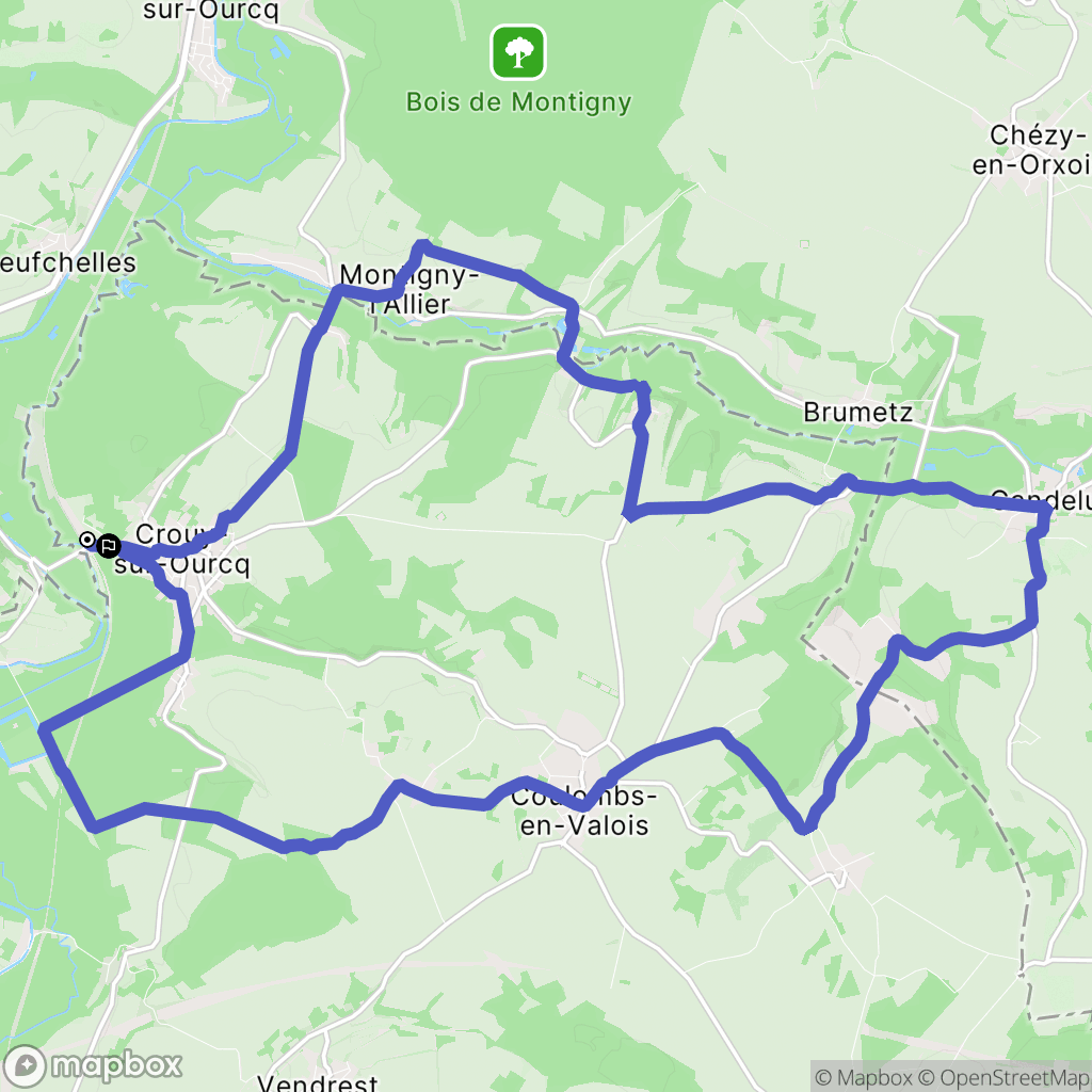 Crouy-sur-Ourcq : carte du parcours de randonnée - France