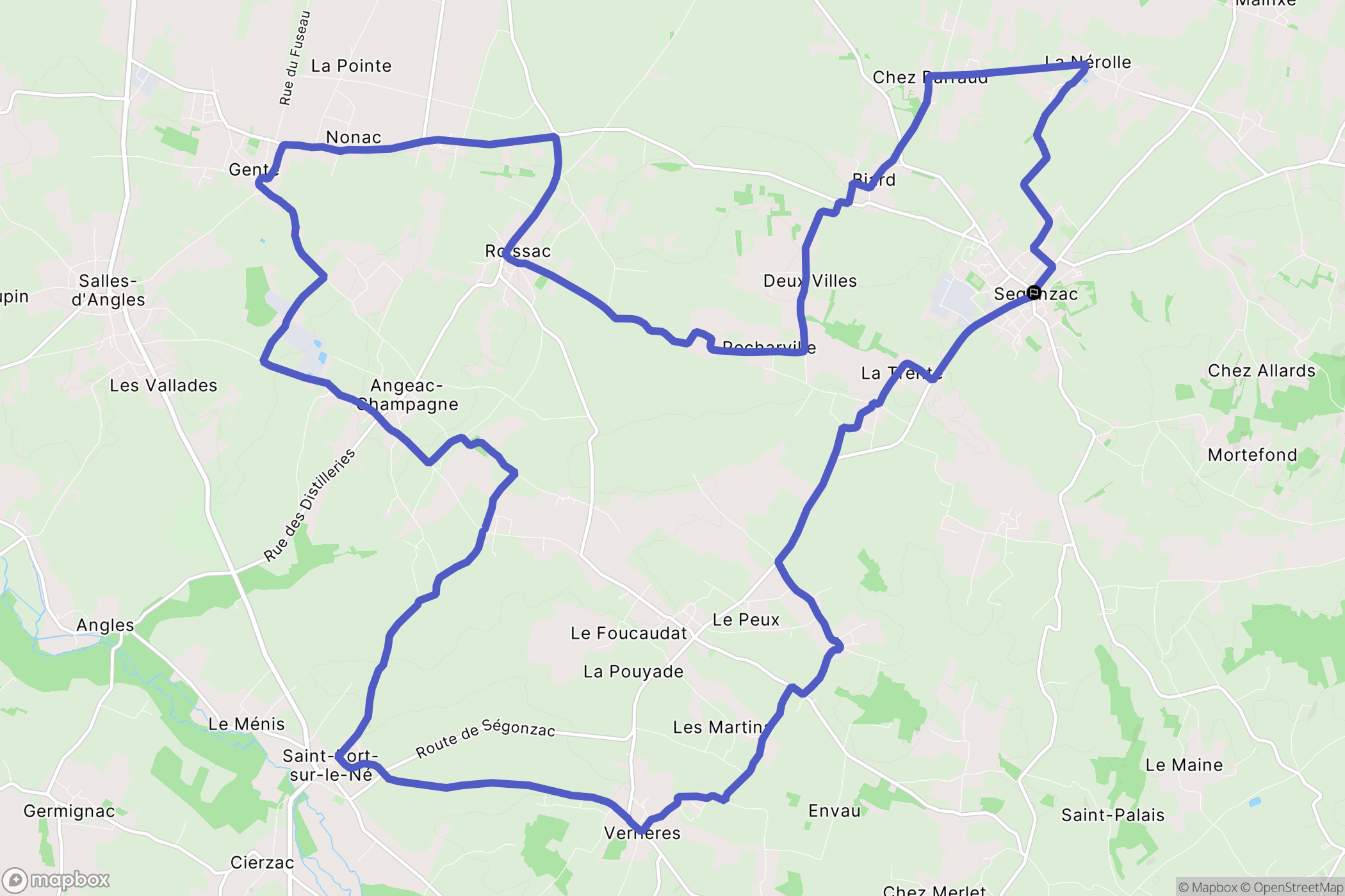 Segonzac : carte du parcours de randonnée - France