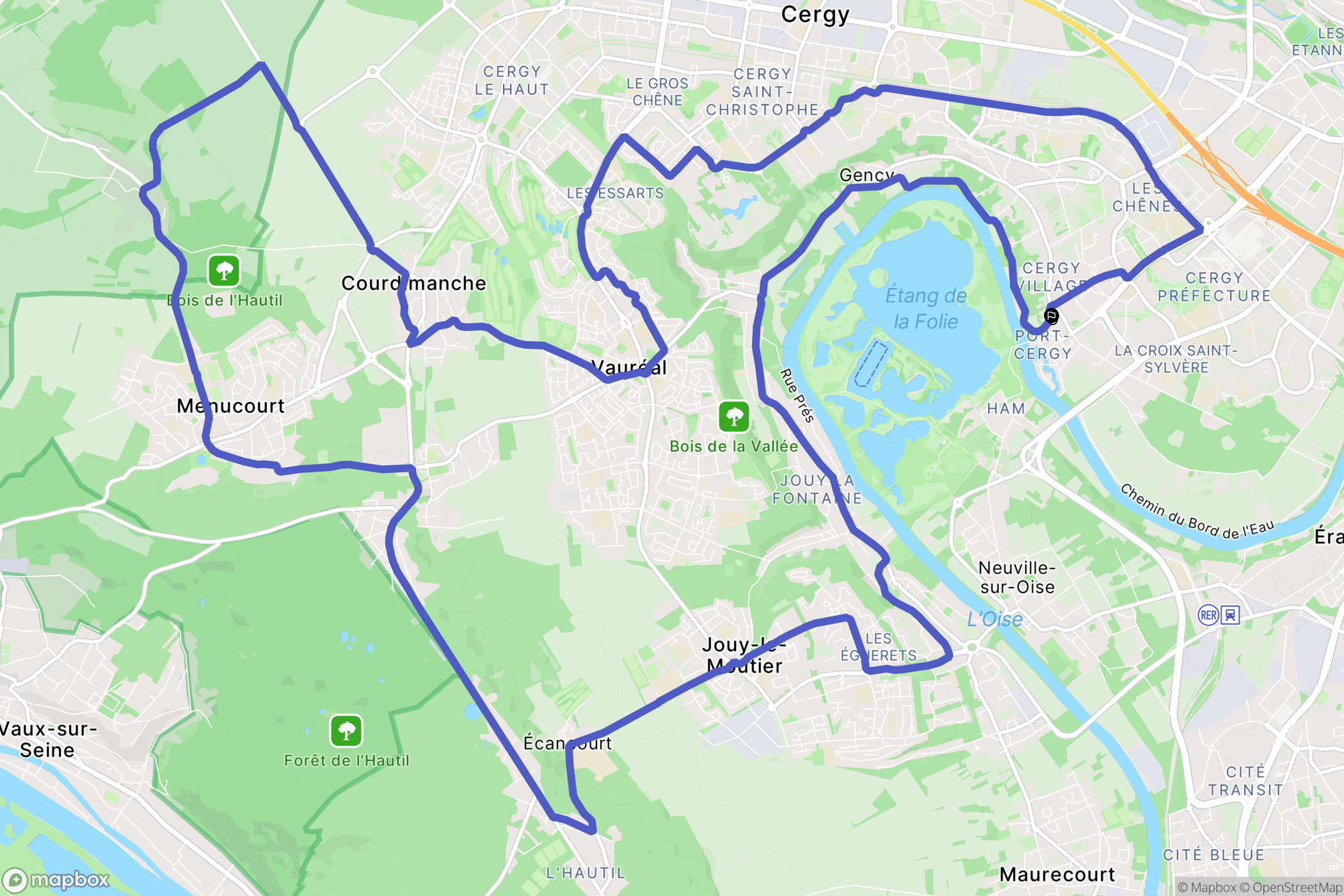 Cergy-Pontoise : carte du parcours de randonnée - France