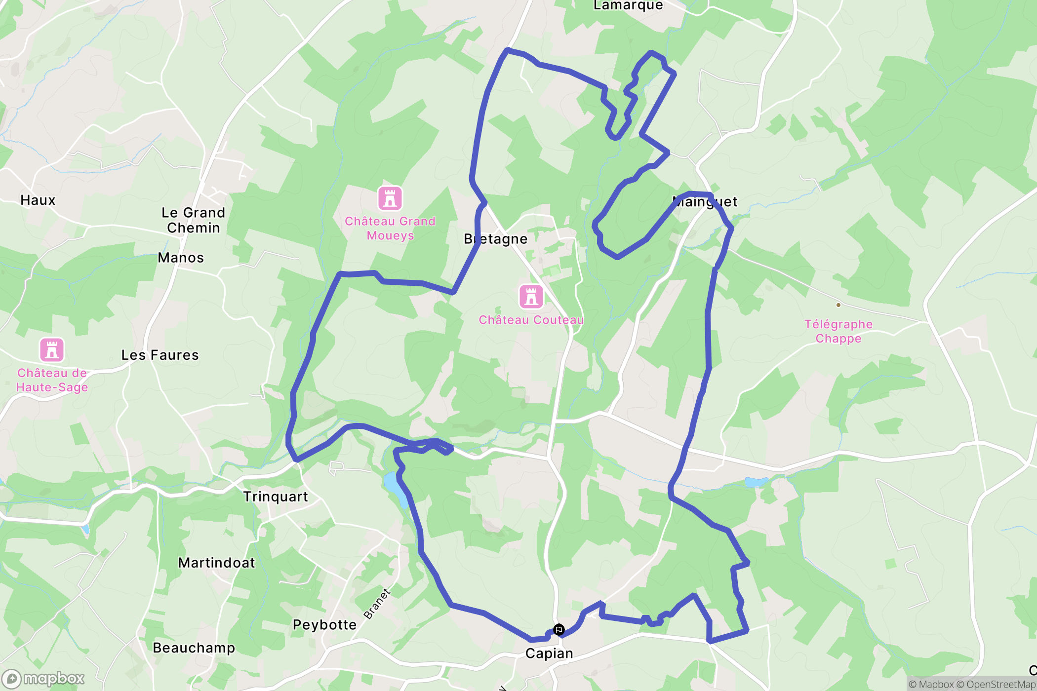 Capian : carte du parcours de randonnée - France