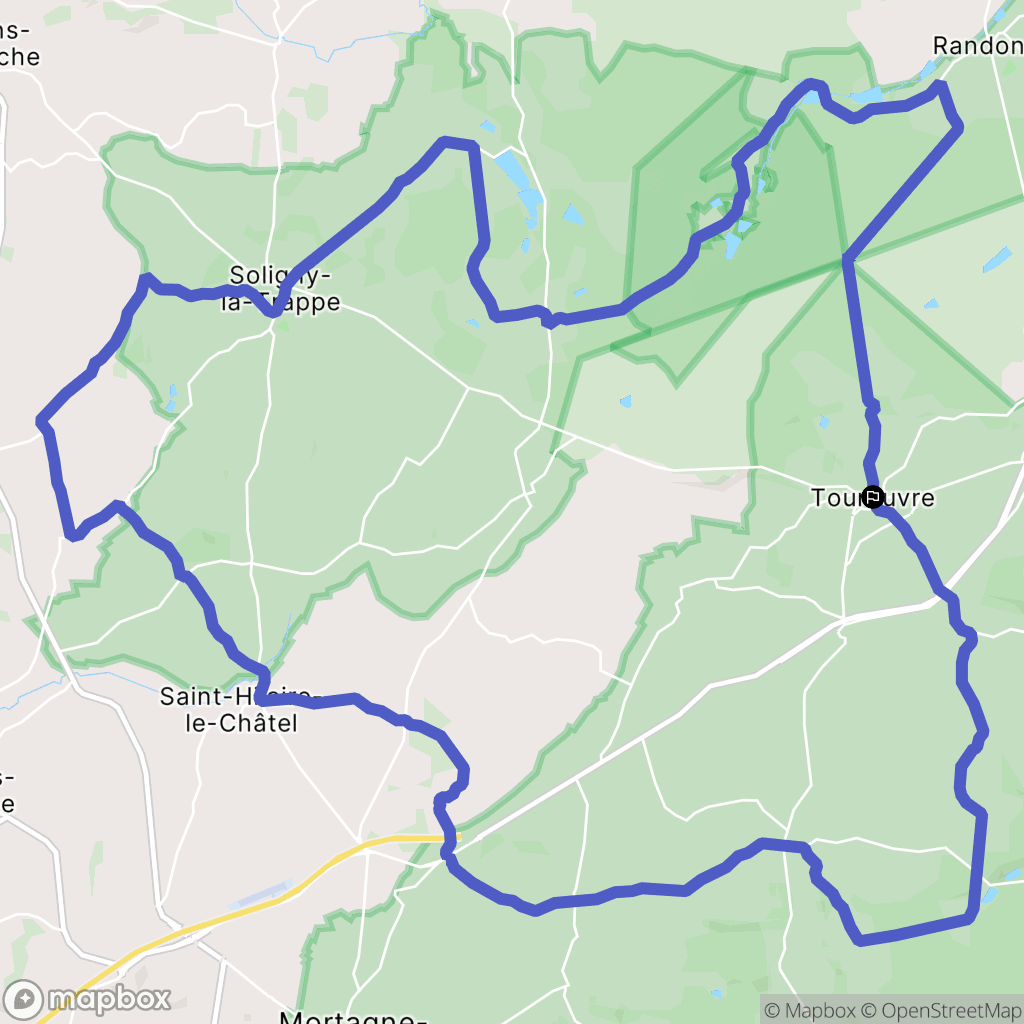 Tourouvre au Perche : carte du parcours de randonnée - France