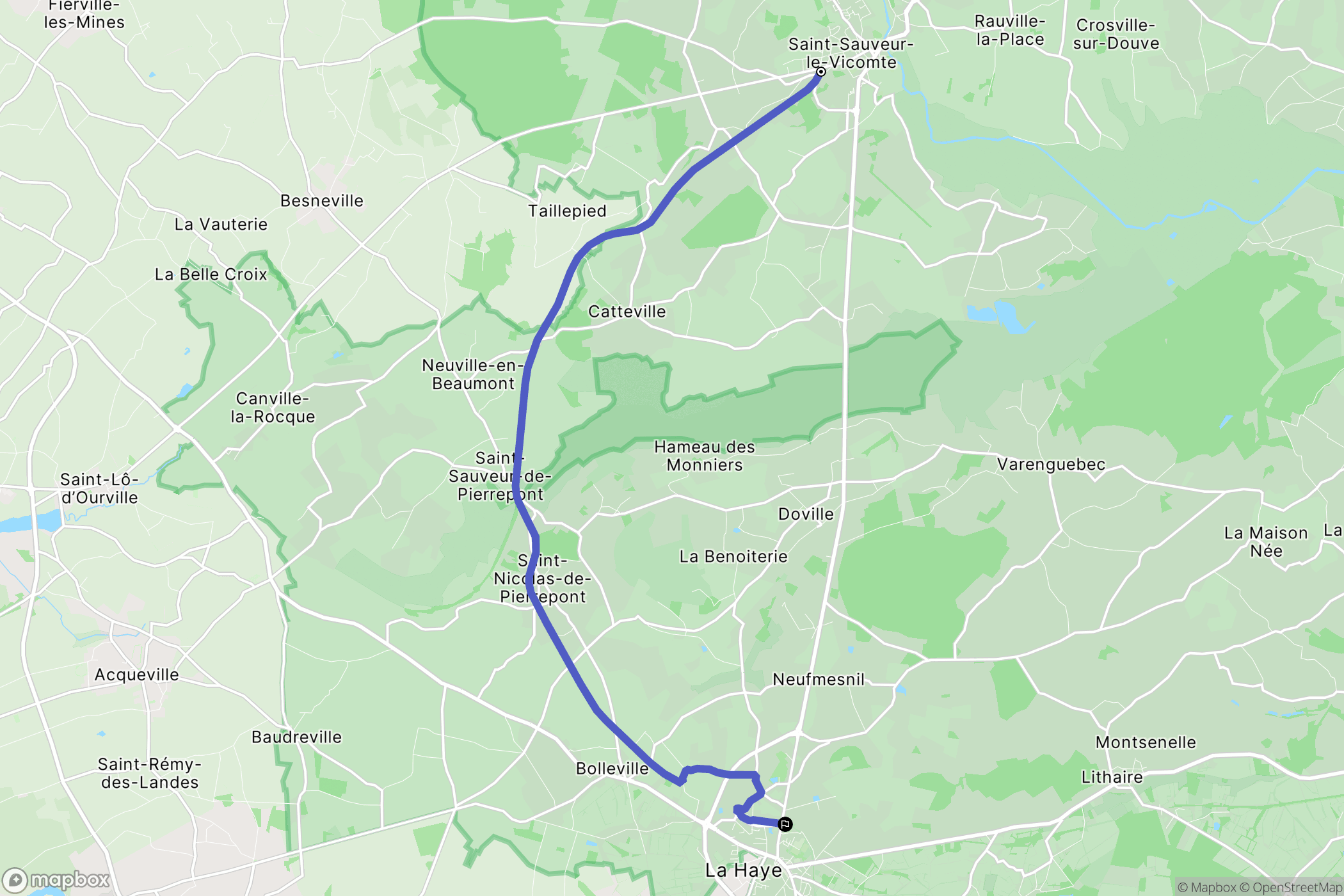 Saint-Sauveur-le-Vicomte : carte du parcours de randonnée - France