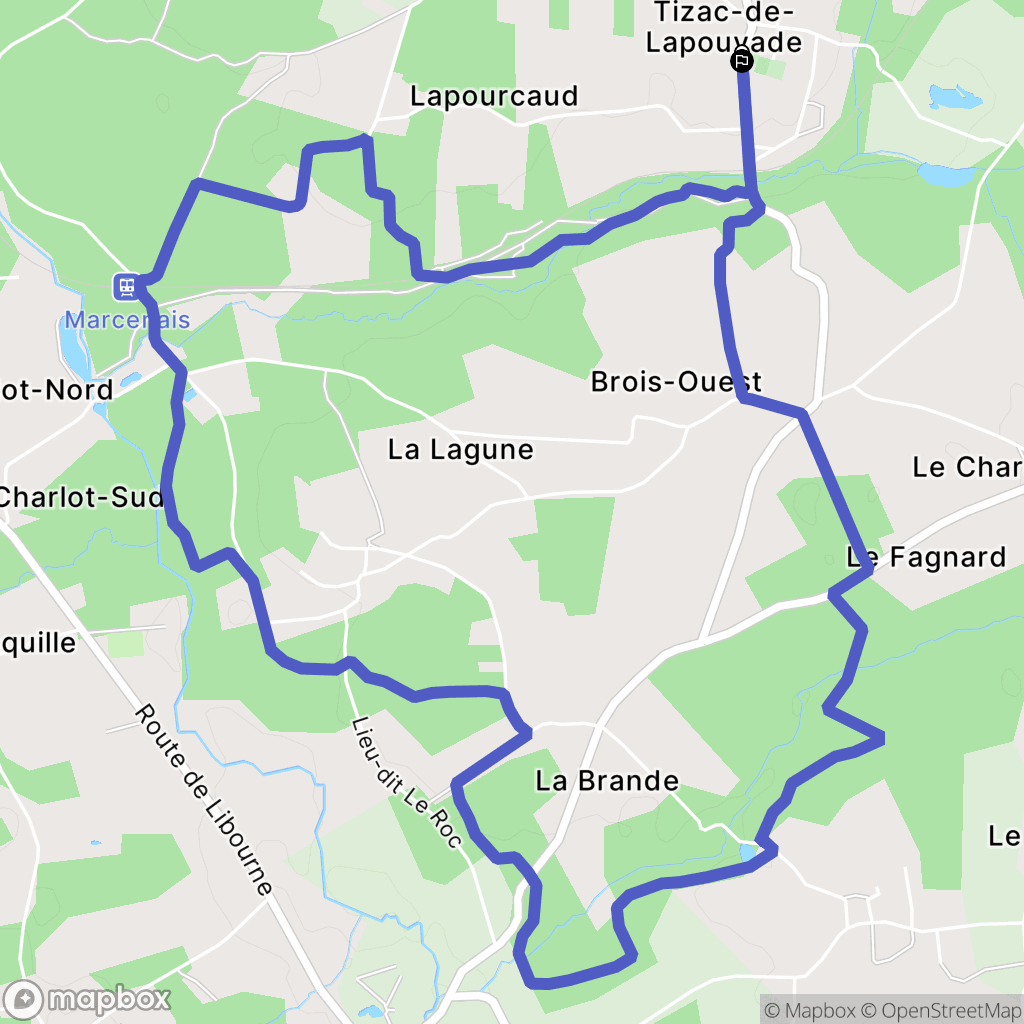 Tizac-de-Lapouyade : carte du parcours de randonnée - France