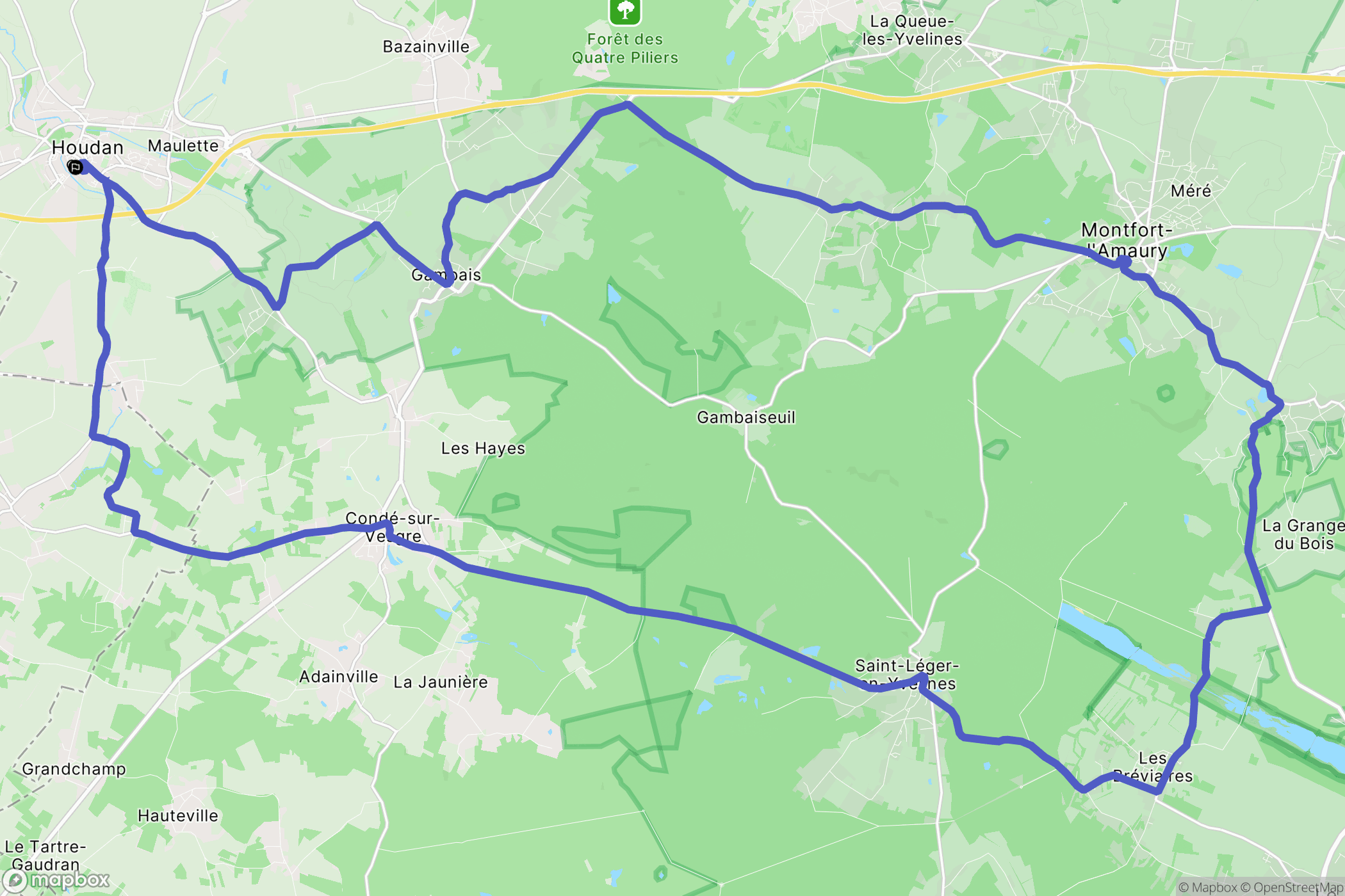Houdan : carte du parcours de randonnée - France