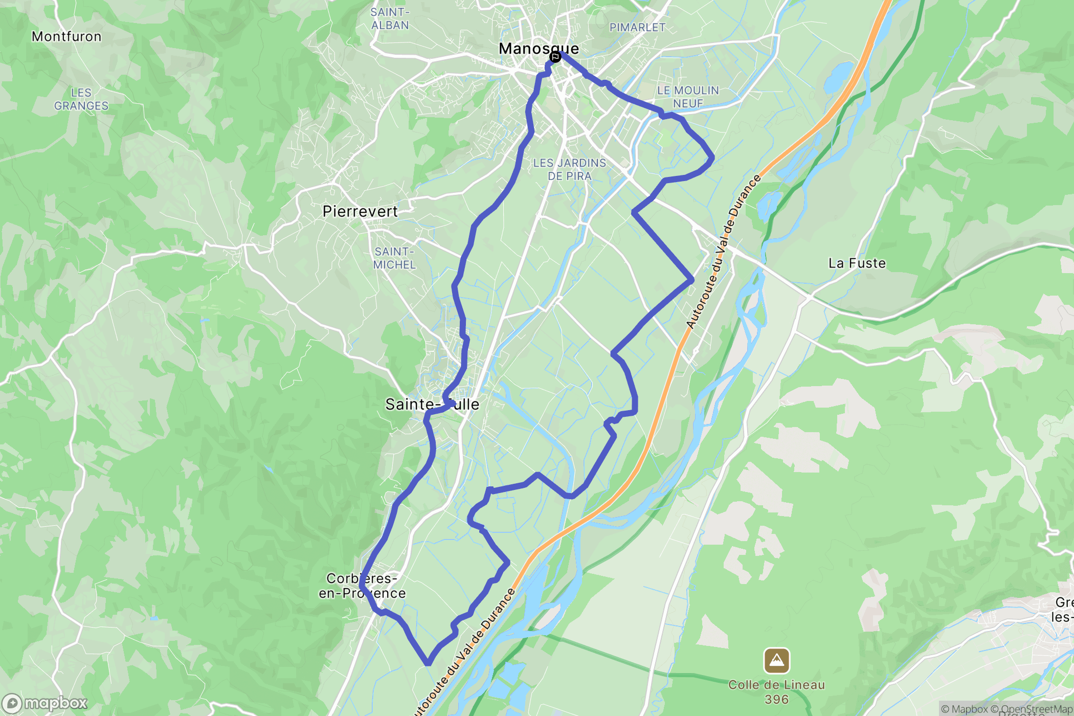 Manosque : carte du parcours de randonnée - France