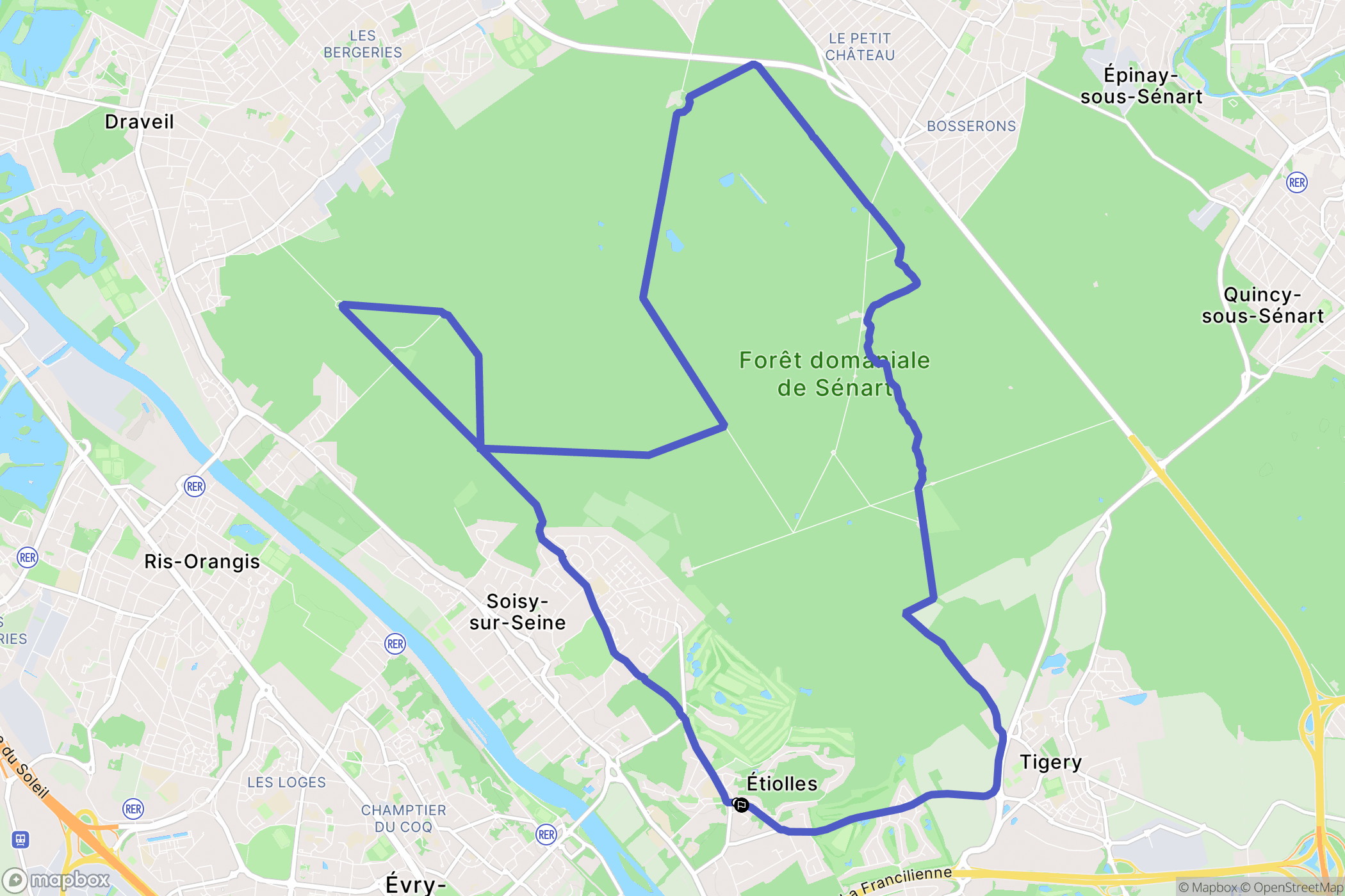 Etiolles : carte du parcours de randonnée - France