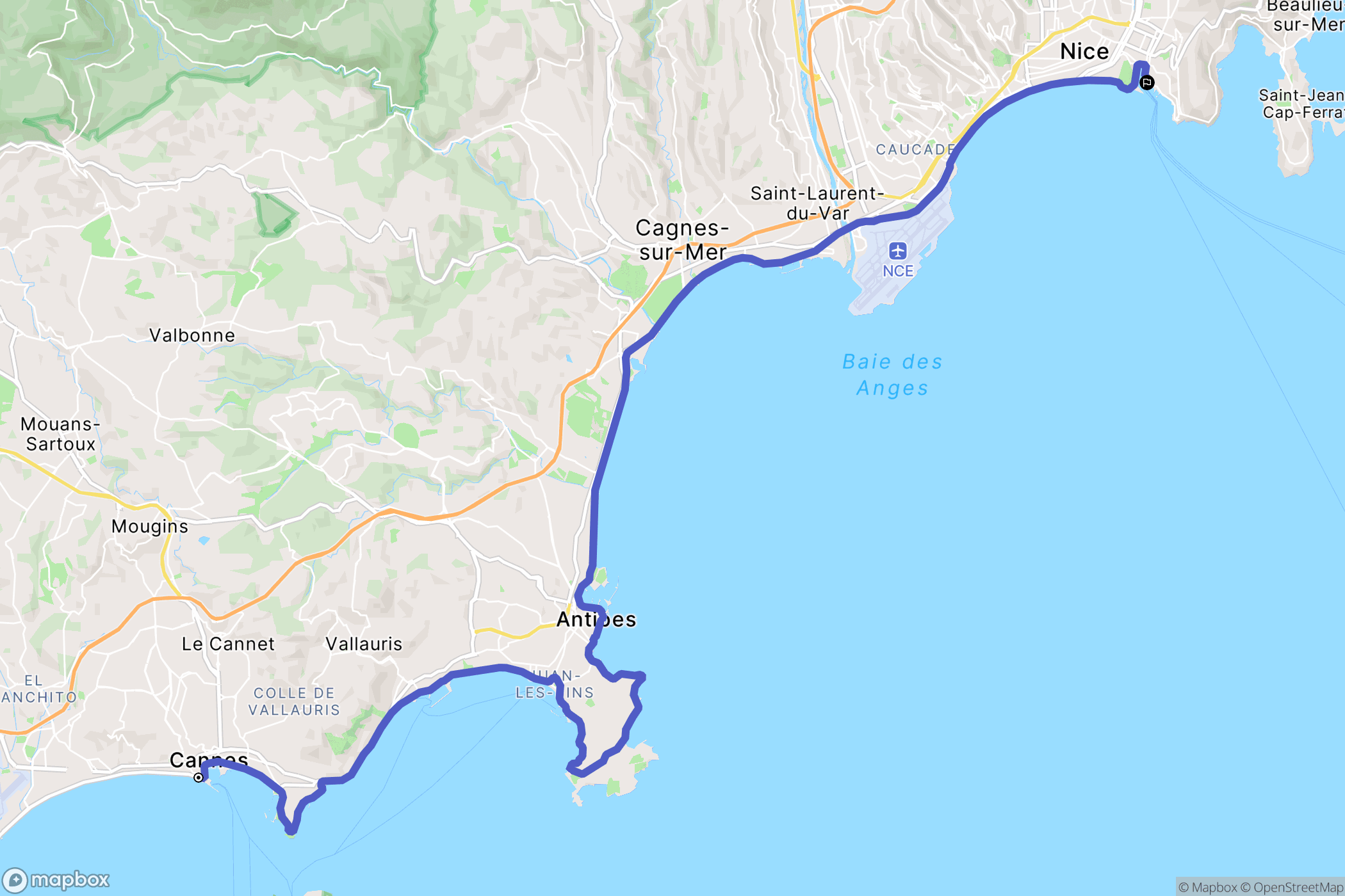 Cannes : carte du parcours de randonnée - France