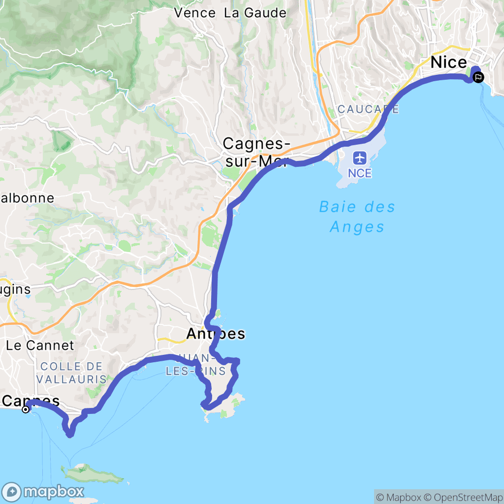 Cannes : carte du parcours de randonnée - France