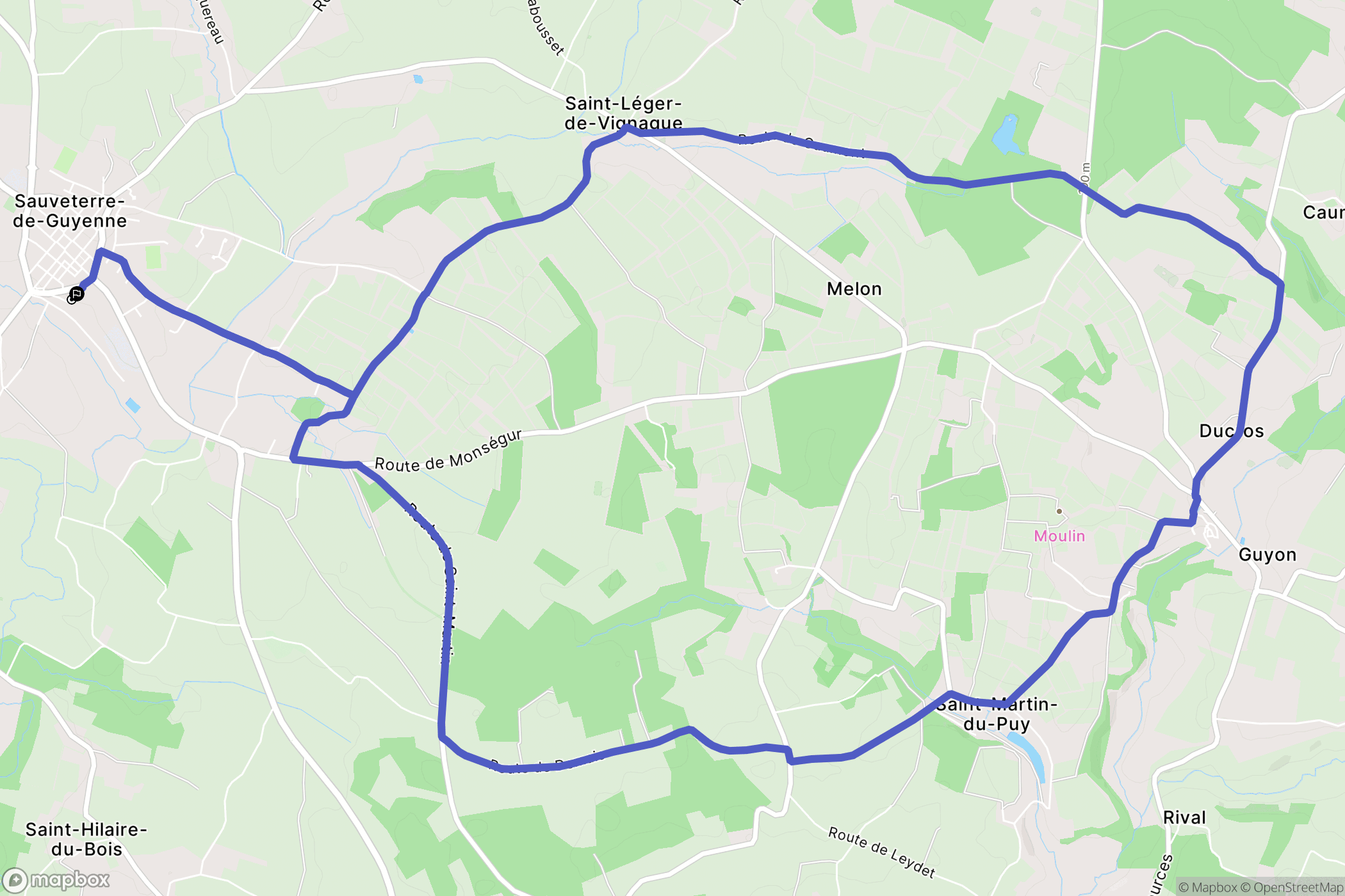 Sauveterre-de-Guyenne : carte du parcours de randonnée - France