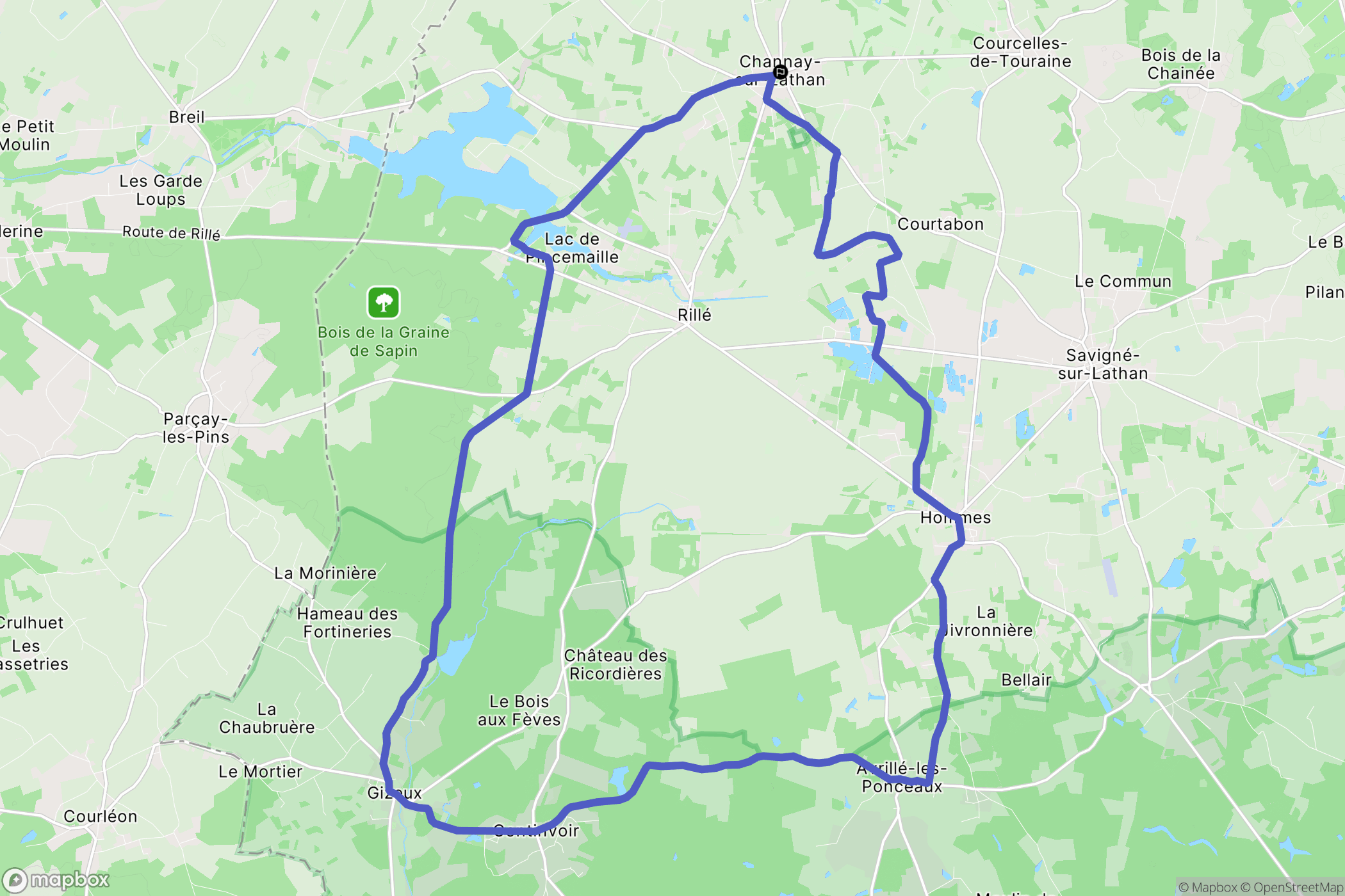 Channay-sur-Lathan : carte du parcours de randonnée - France