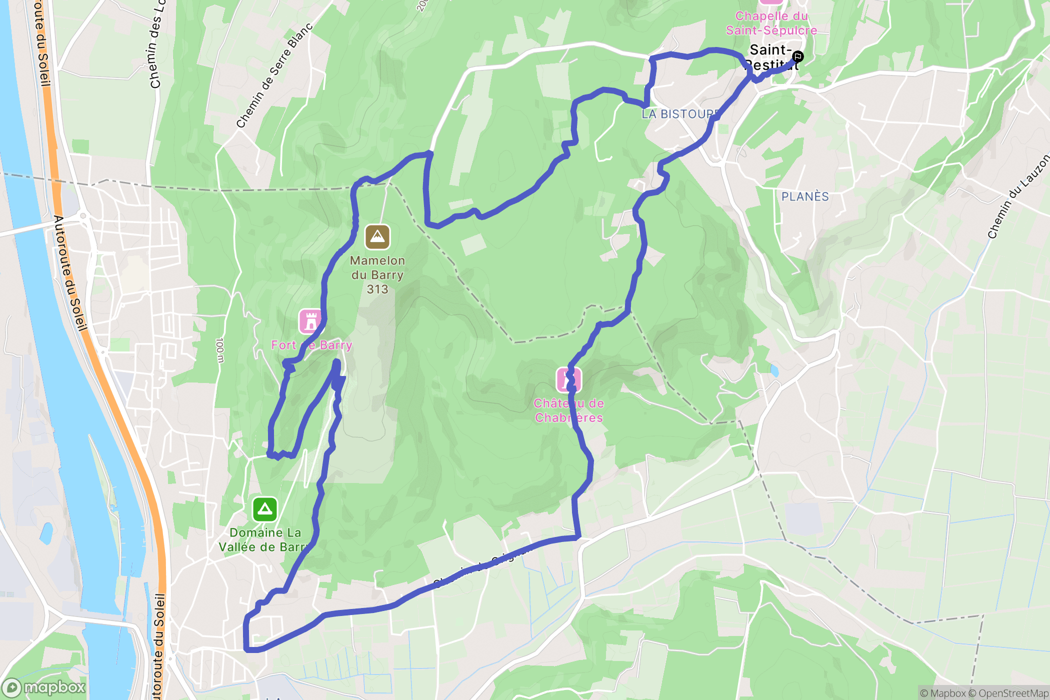 Saint-Restitut : carte du parcours de randonnée - France