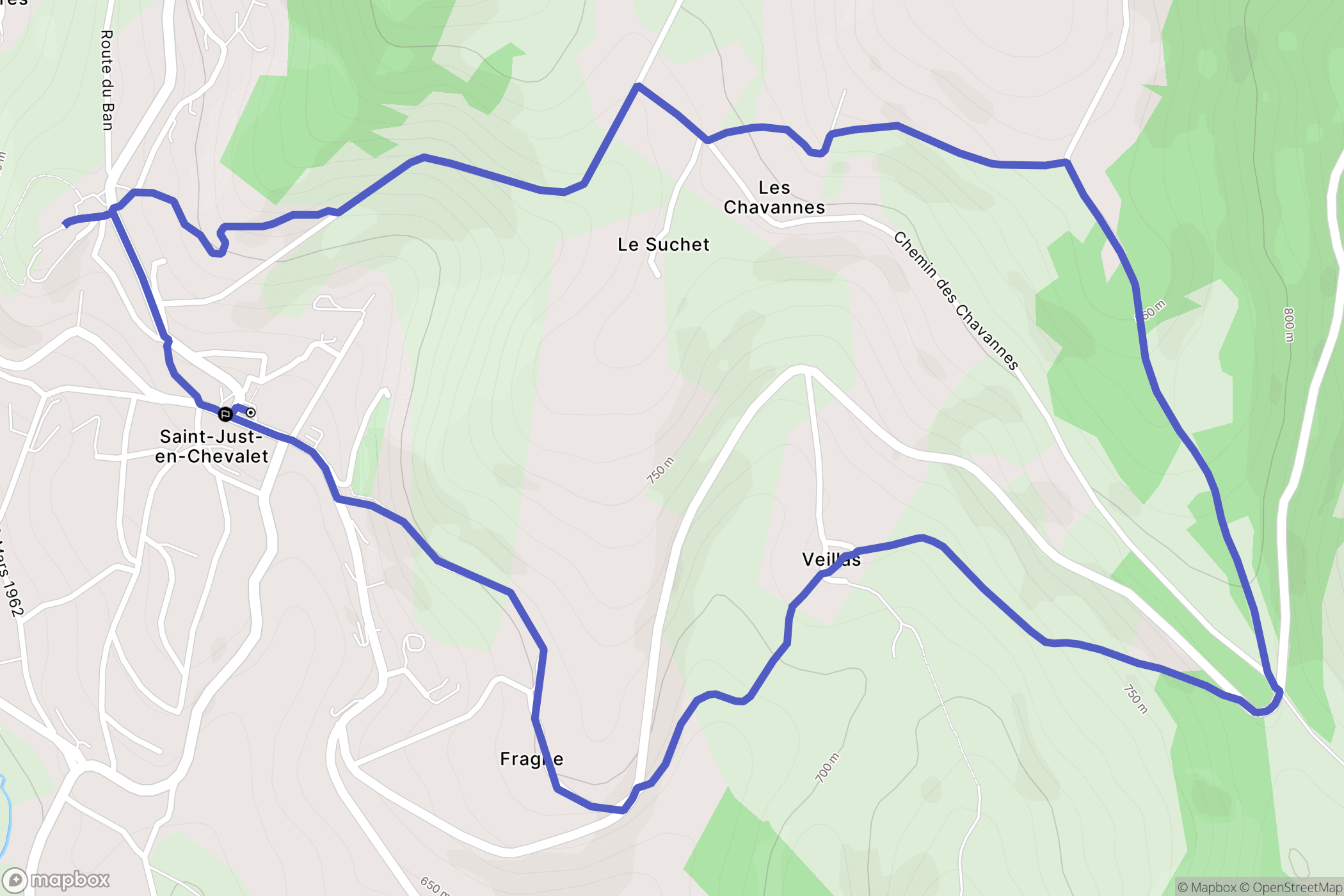 Saint-Just-en-Chevalet : carte du parcours de randonnée - France