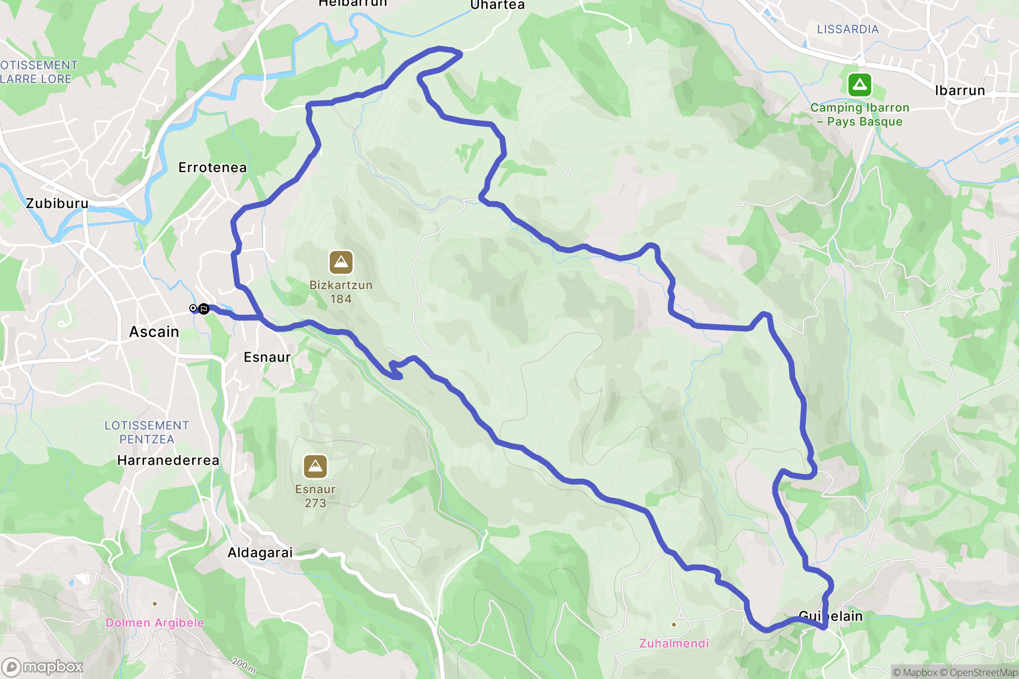 Ascain : carte du parcours de randonnée - France