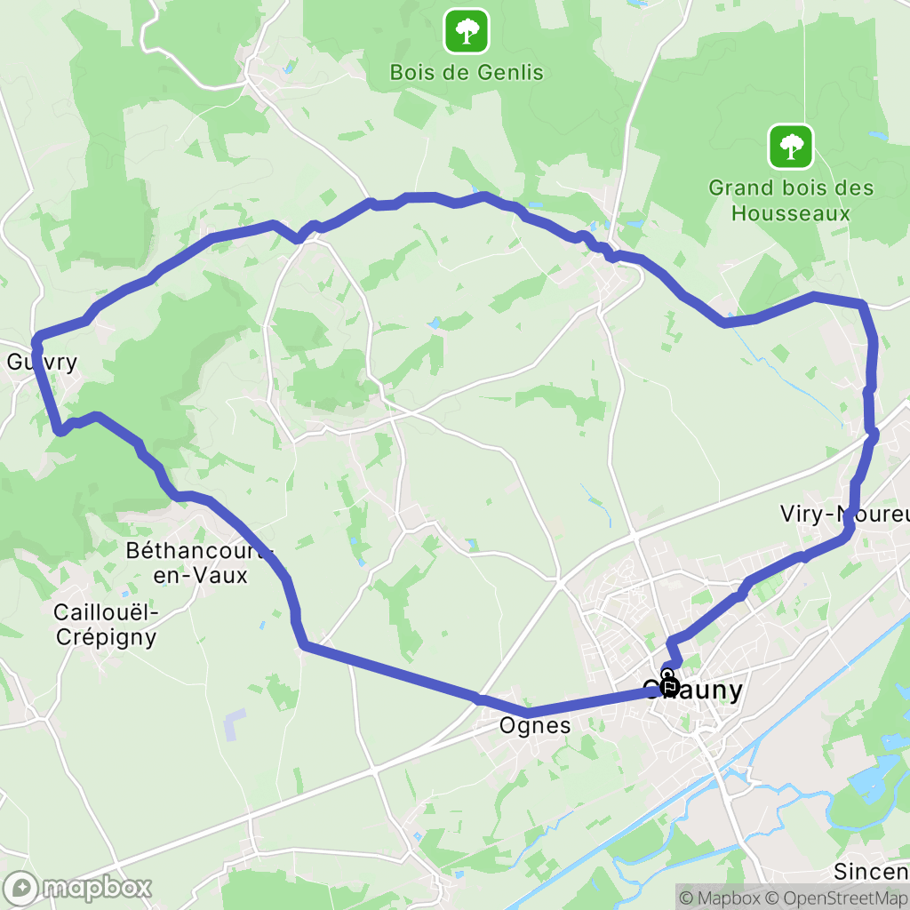 Chauny : carte du parcours de randonnée - France