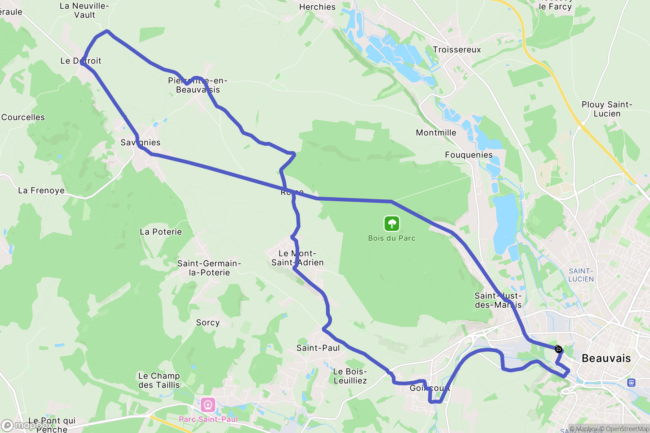 Beauvais : carte du parcours de randonnée - France