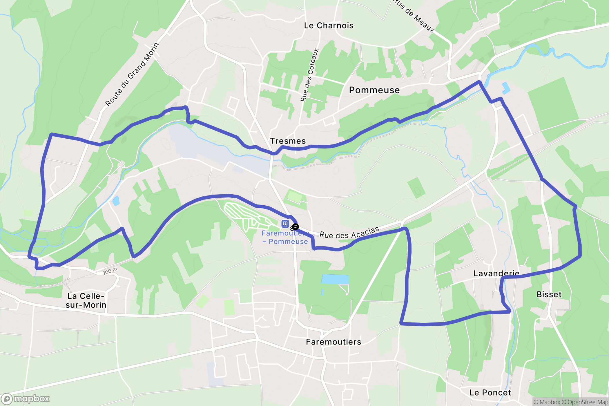 Pommeuse : carte du parcours de randonnée - France