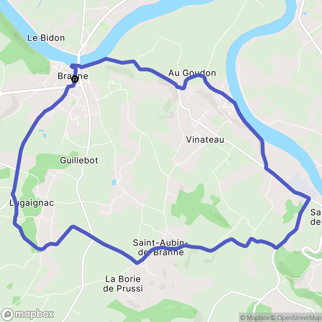 Branne : carte du parcours de randonnée - France