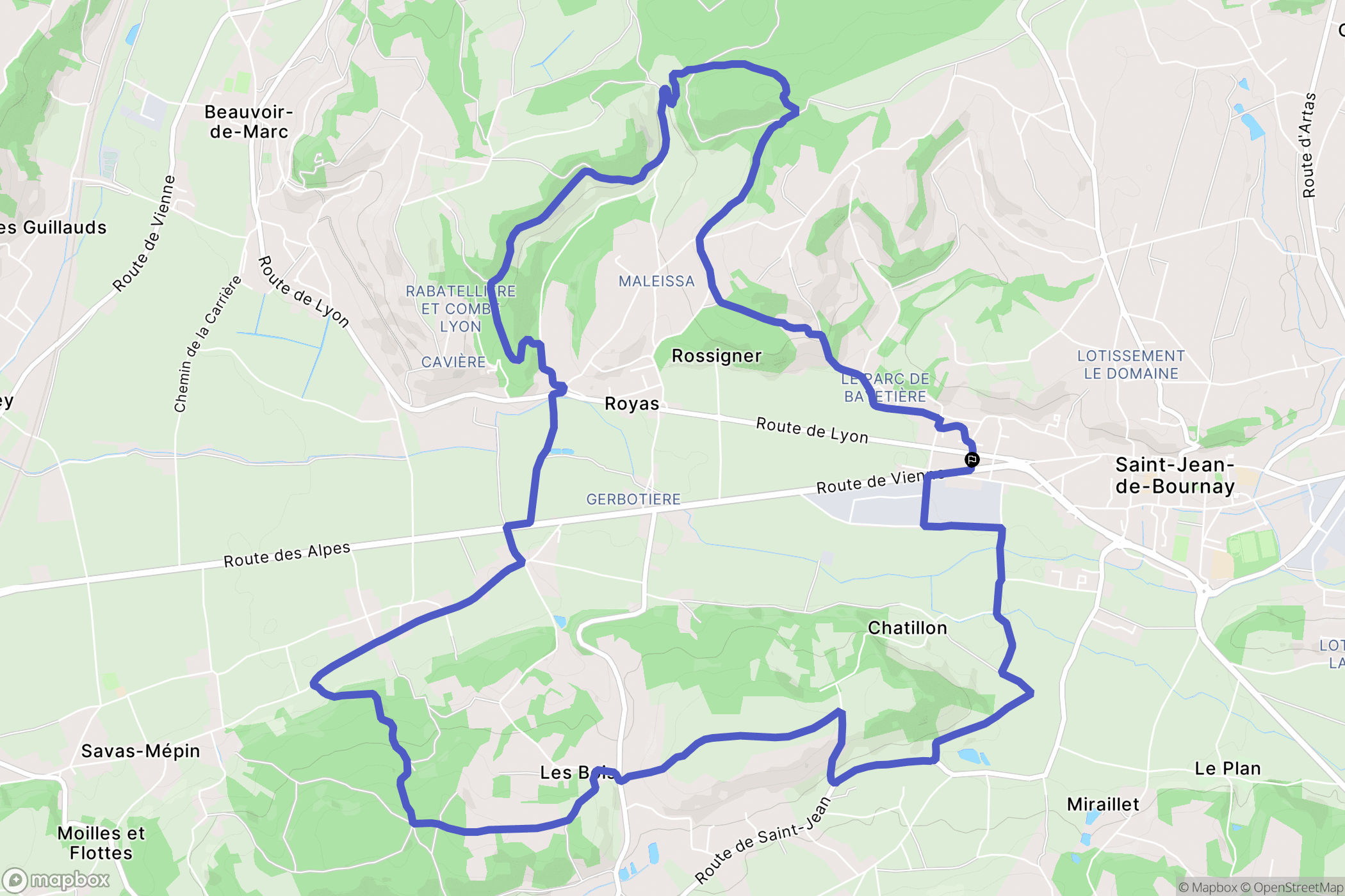 Saint-Jean-de-Bournay : carte du parcours de randonnée - France