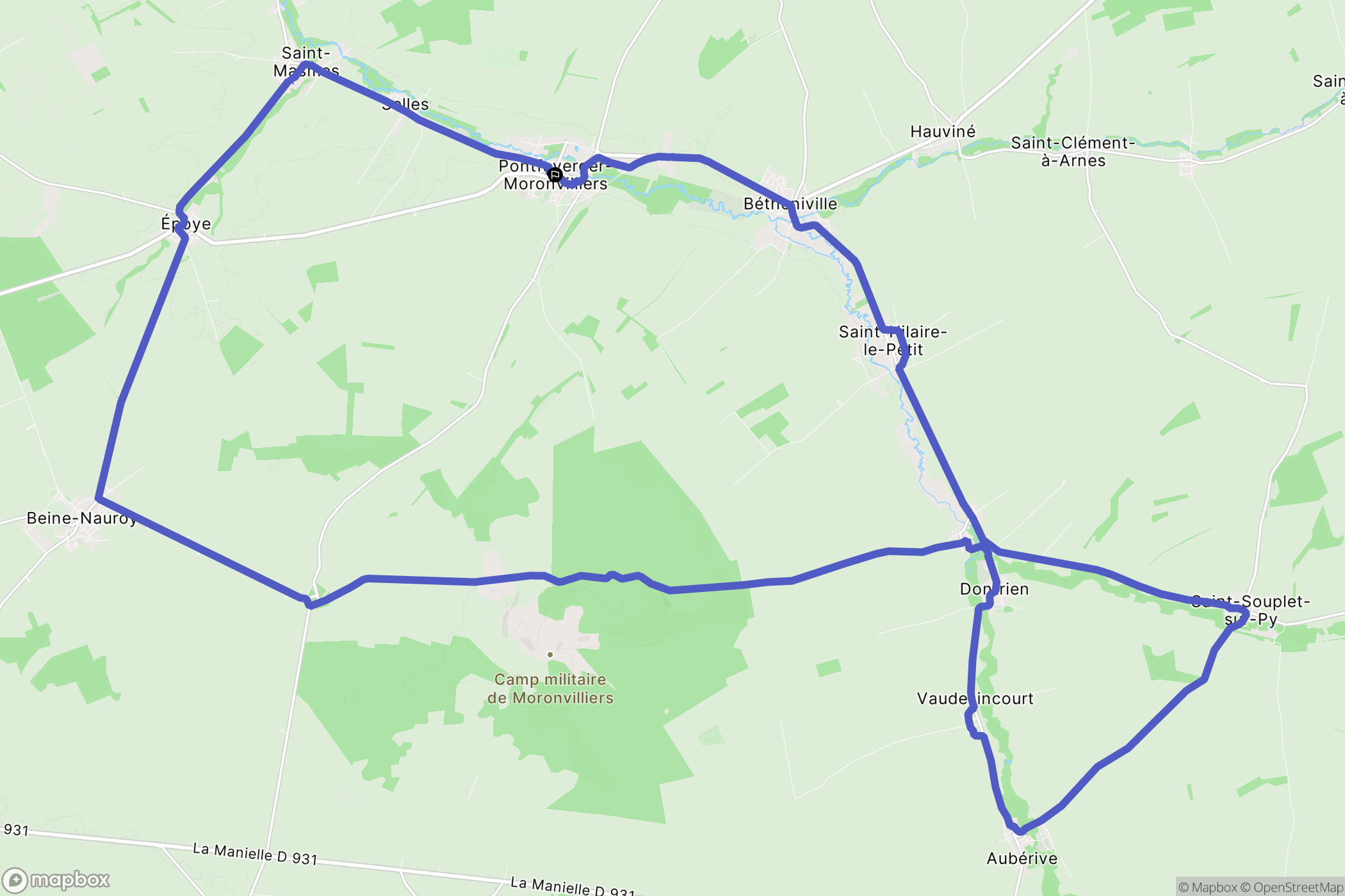 Pontfaverger-Moronvilliers : carte du parcours de randonnée - France
