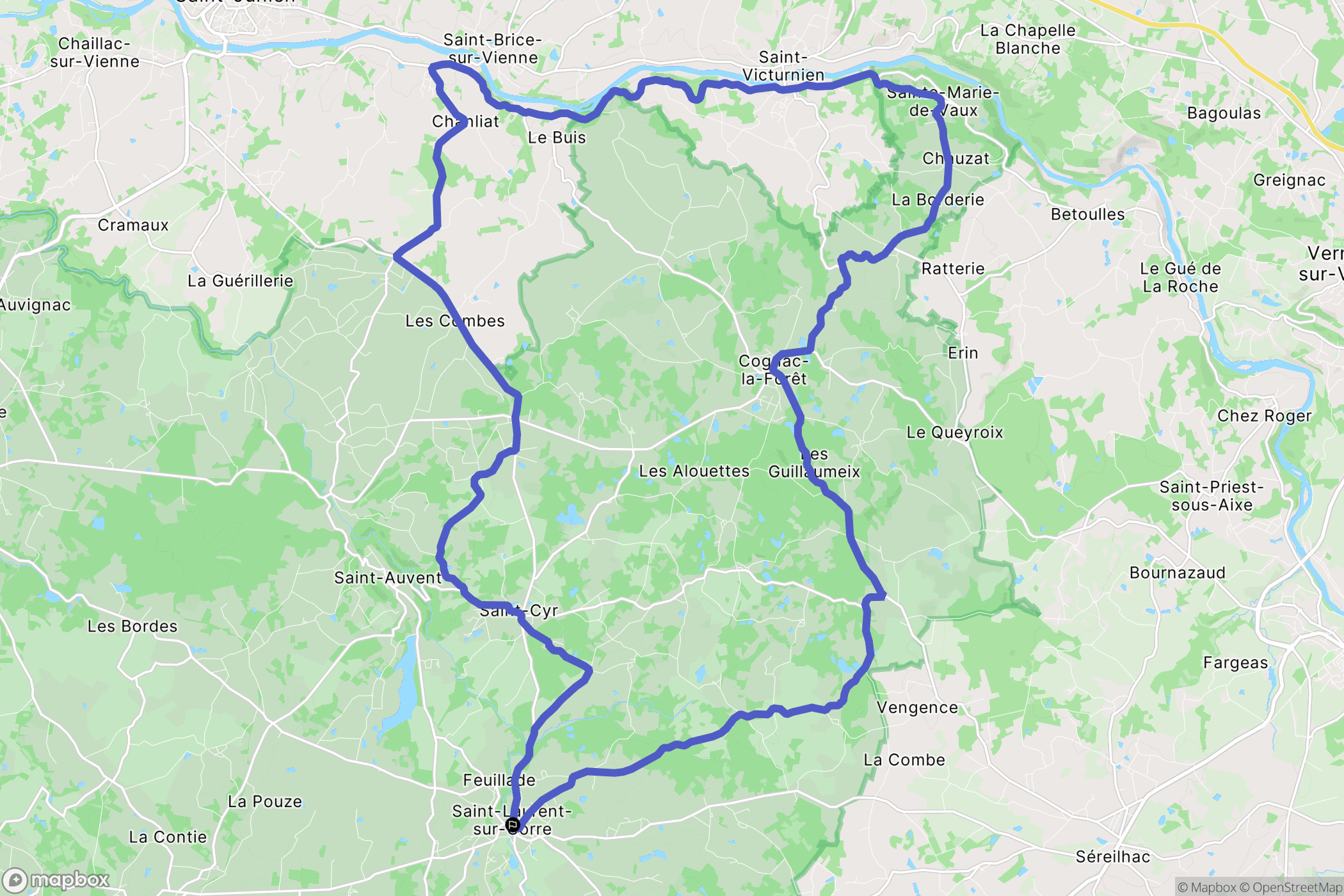 Saint-Laurent-sur-Gorre : carte du parcours de randonnée - France