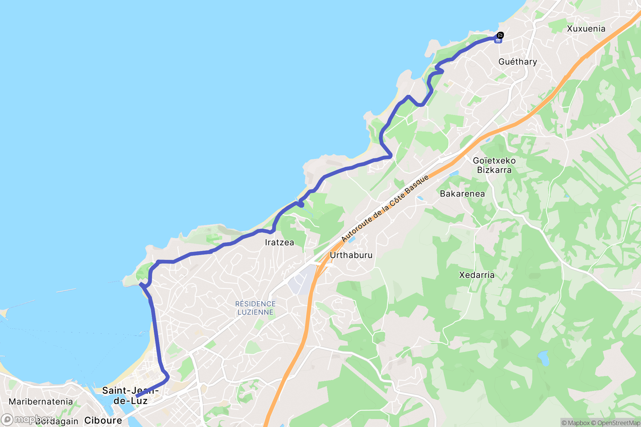 Guéthary : carte du parcours de randonnée - France