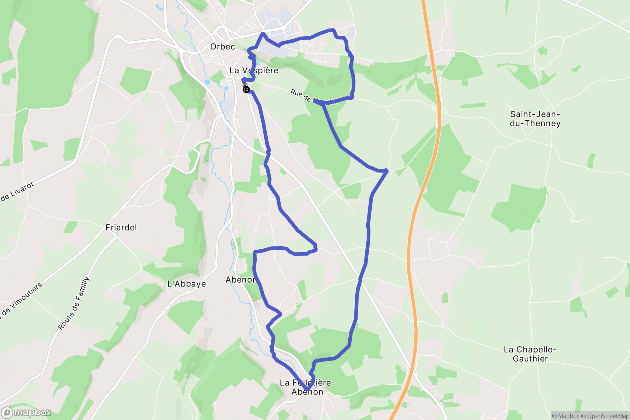 Orbec : carte du parcours de randonnée - France
