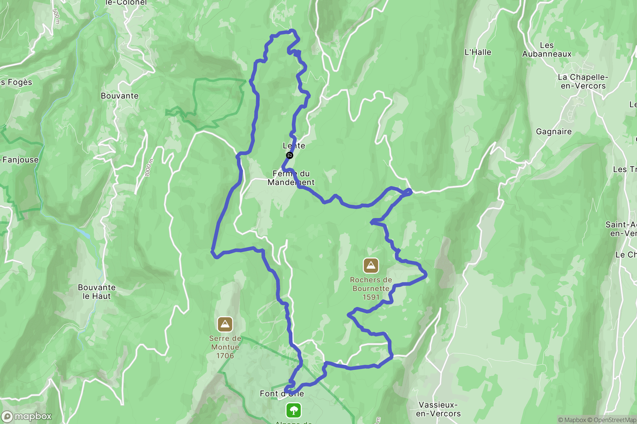 Bouvante : carte du parcours de randonnée - France