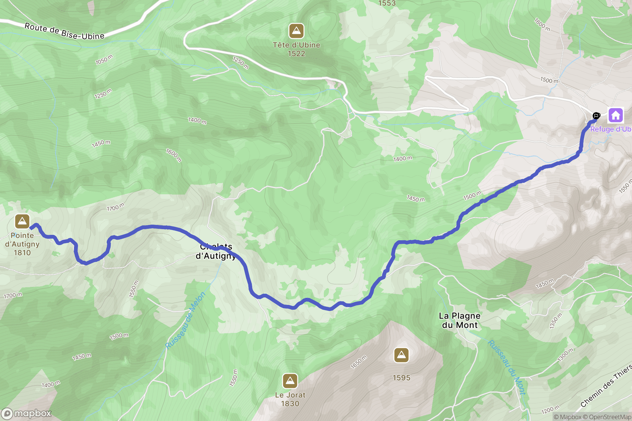 Ubine : carte du parcours de randonnée - France