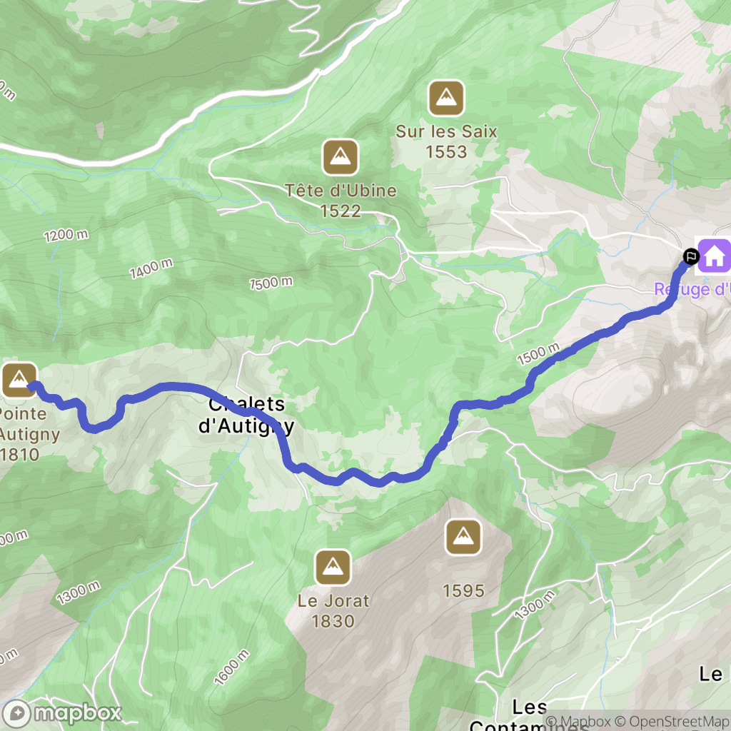 Ubine : carte du parcours de randonnée - France