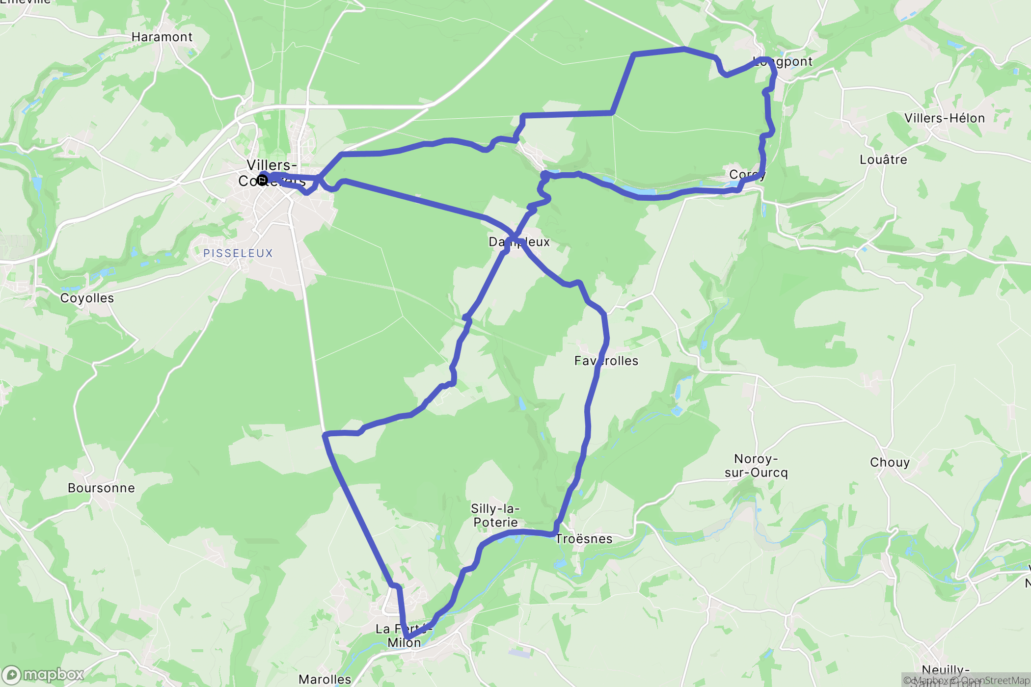 Villers-Cotterêts : carte du parcours de randonnée - France