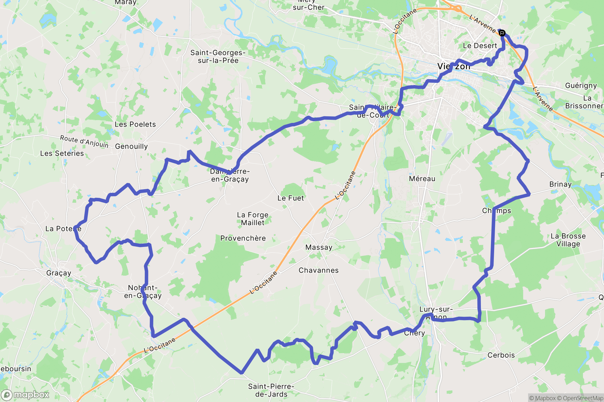 Le Télégraphe, Vierzon : carte du parcours de randonnée - France