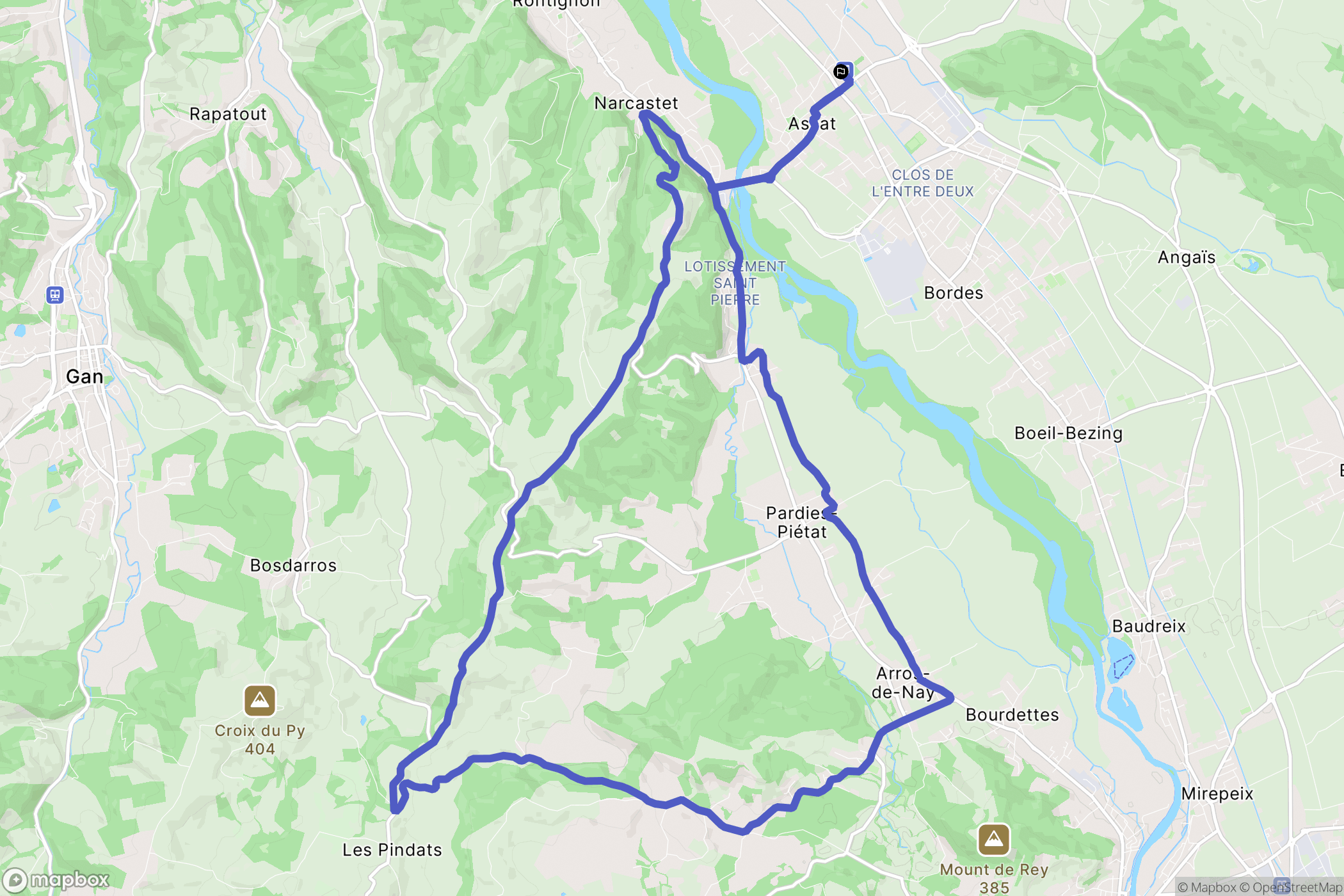 Assat (Pau) : carte du parcours de randonnée - France
