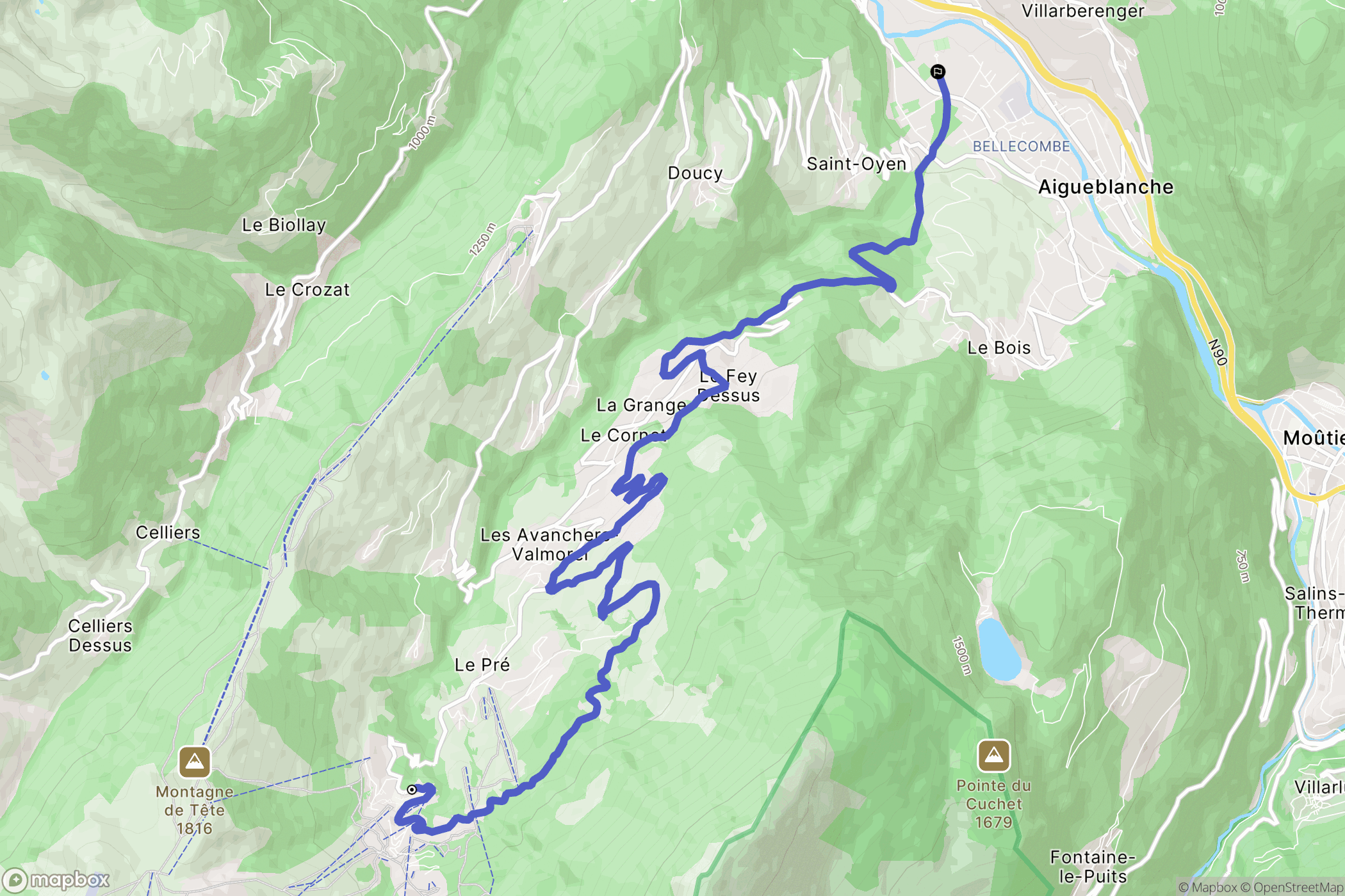 Les Avanchers-Valmorel : carte du parcours de randonnée - France
