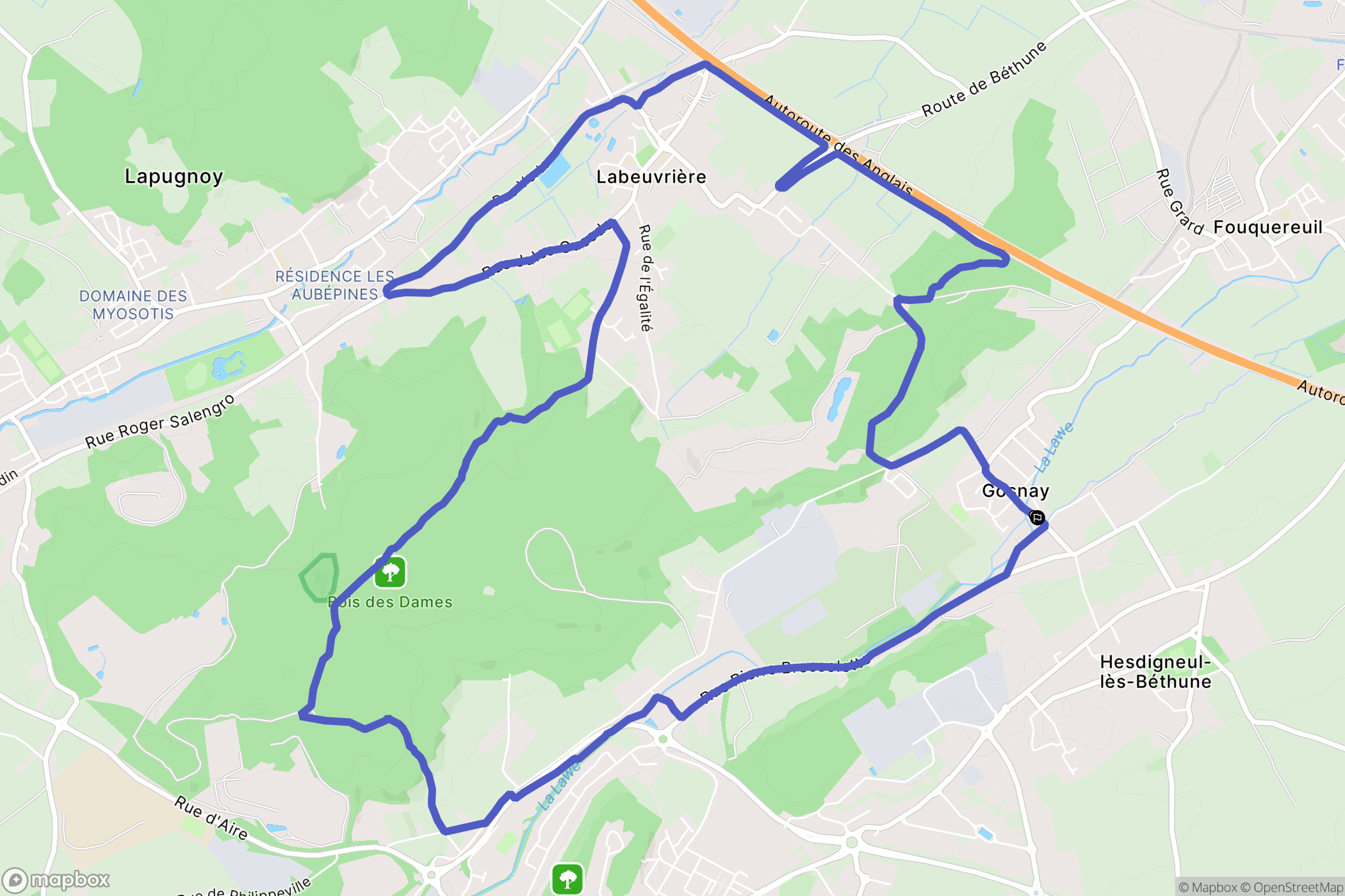 Gosnay : carte du parcours de randonnée - France