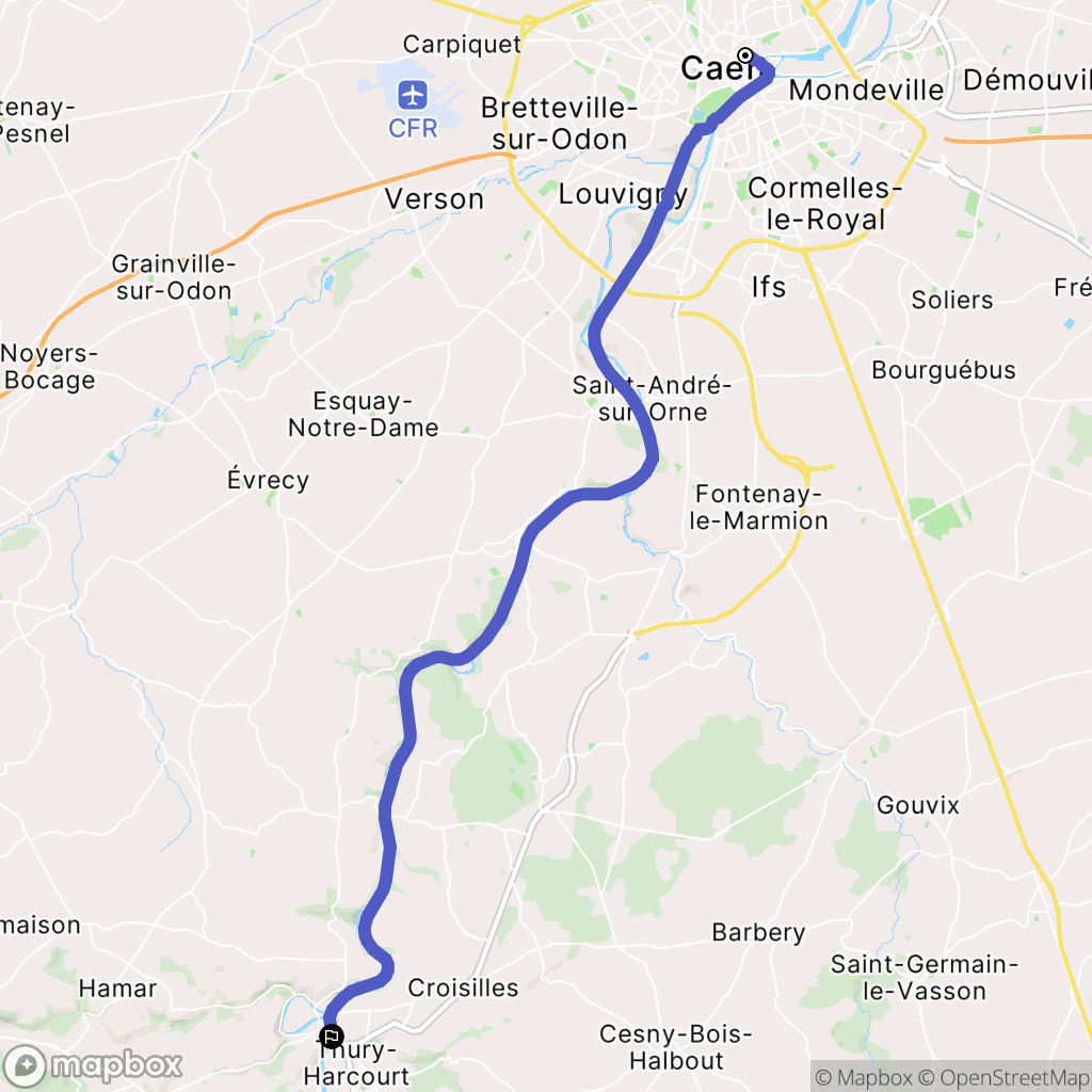 Caen : carte du parcours de randonnée - France