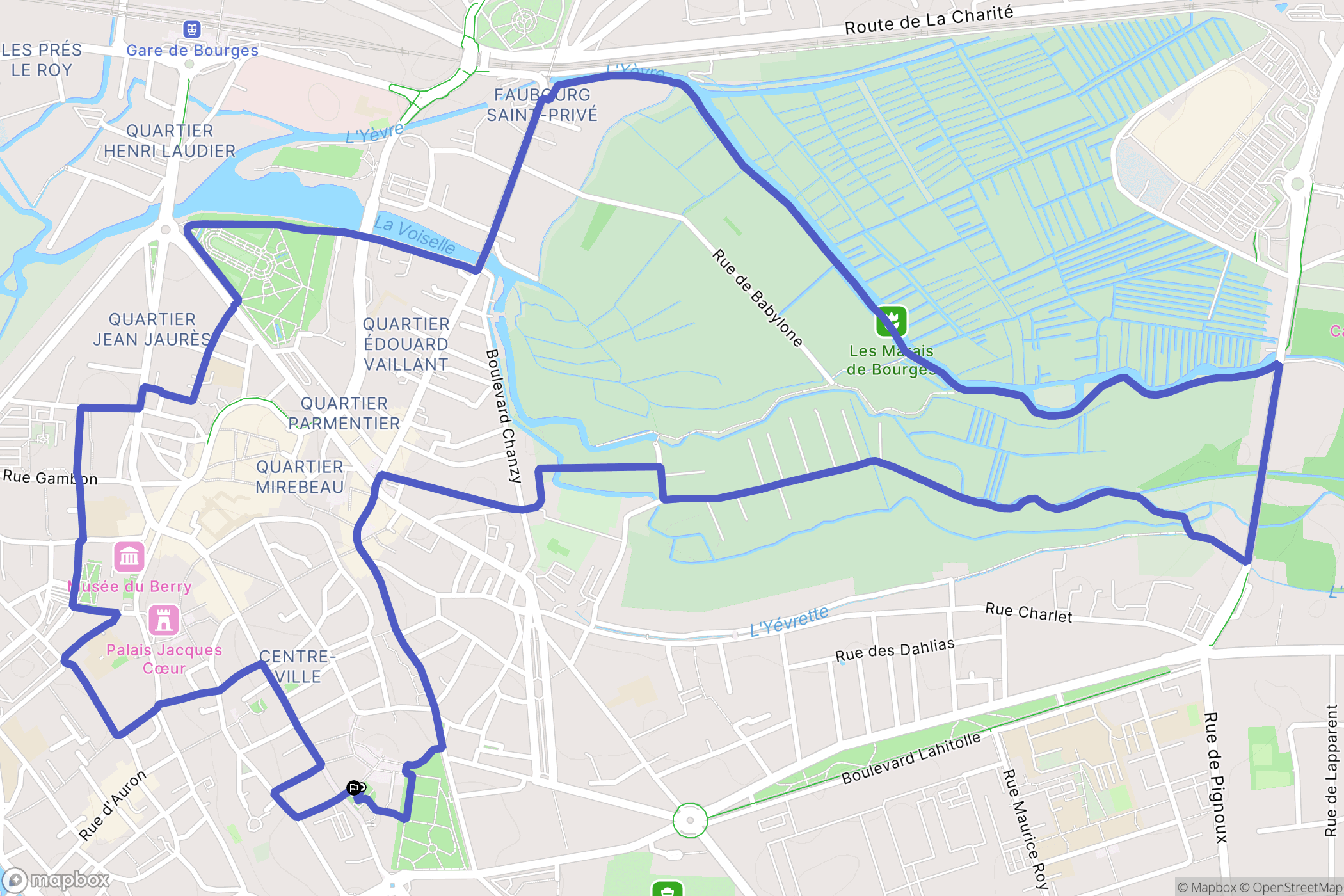 Bourges : carte du parcours de randonnée - France