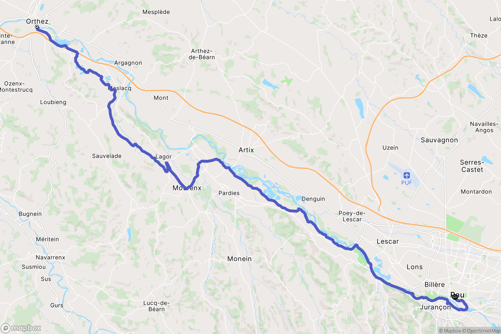 Orthez : carte du parcours de randonnée - France