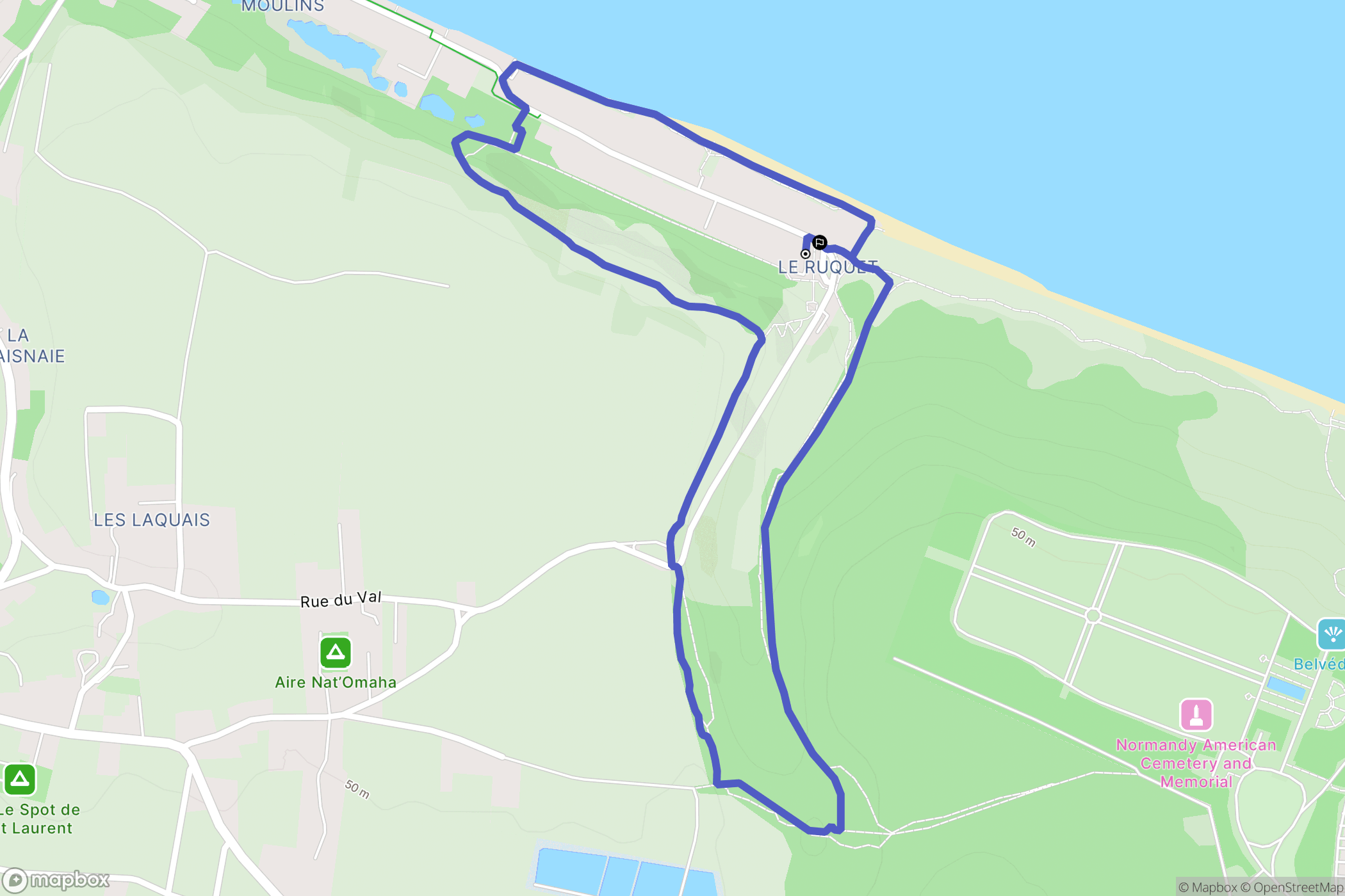 Saint-Laurent-sur-Mer : carte du parcours de randonnée - France