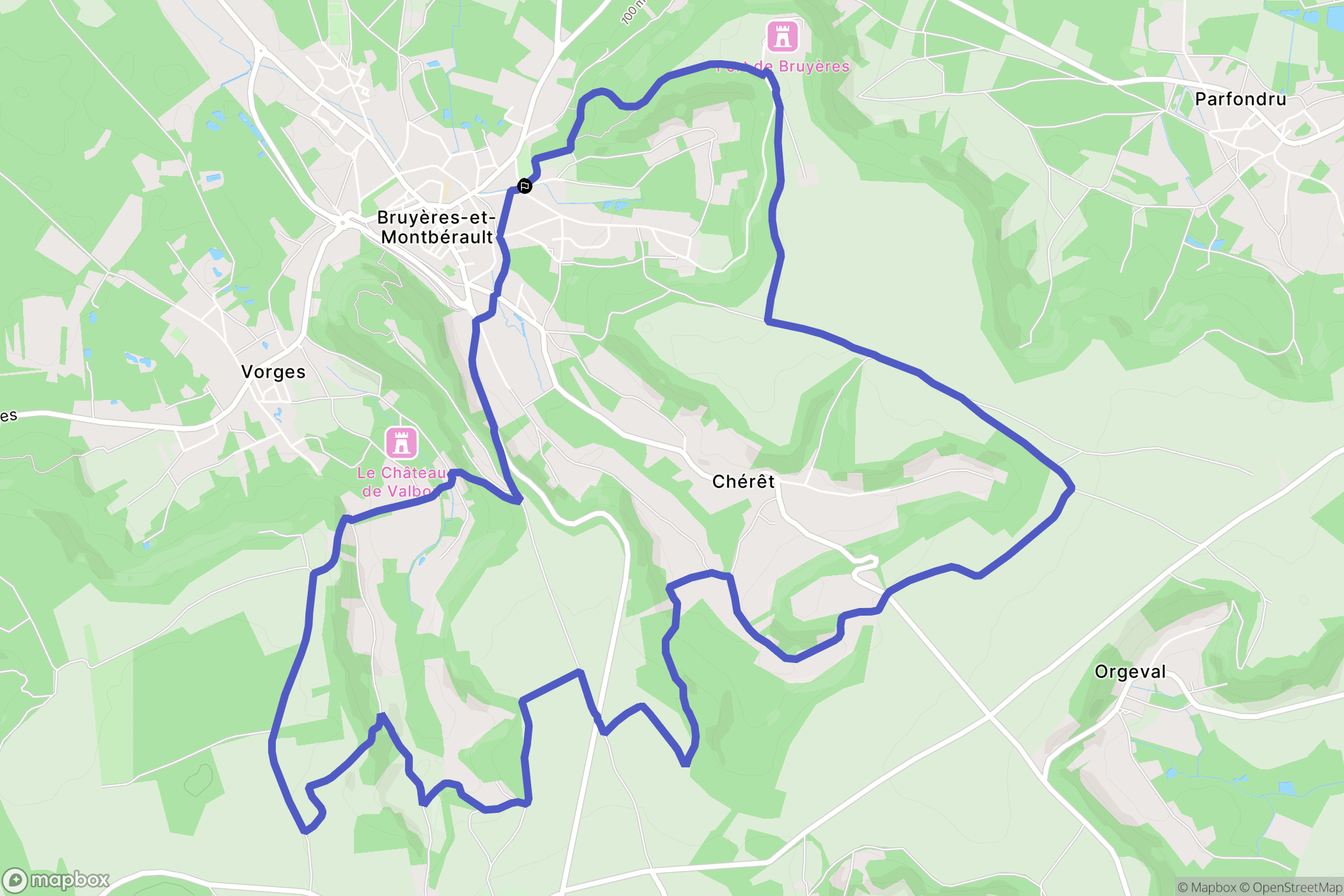 Bruyères-et-Montbérault : carte du parcours de randonnée - France
