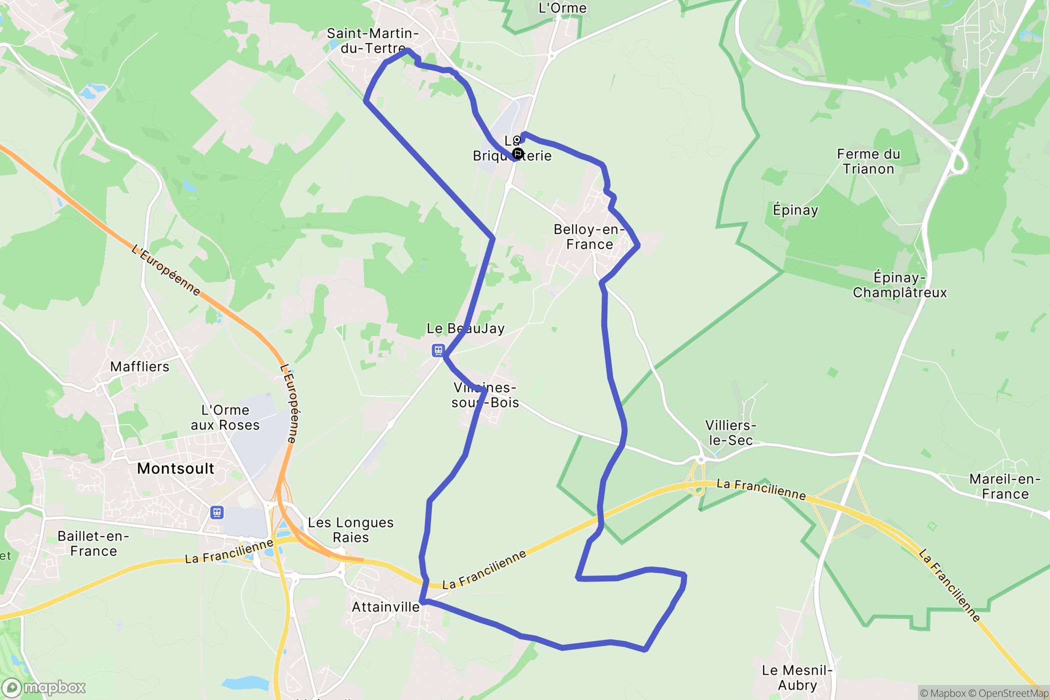 Belloy-en-France : carte du parcours de randonnée - France