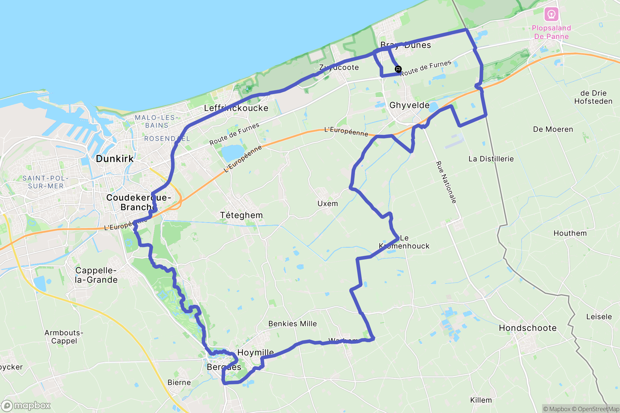 Bray-Dunes : carte du parcours de randonnée - France