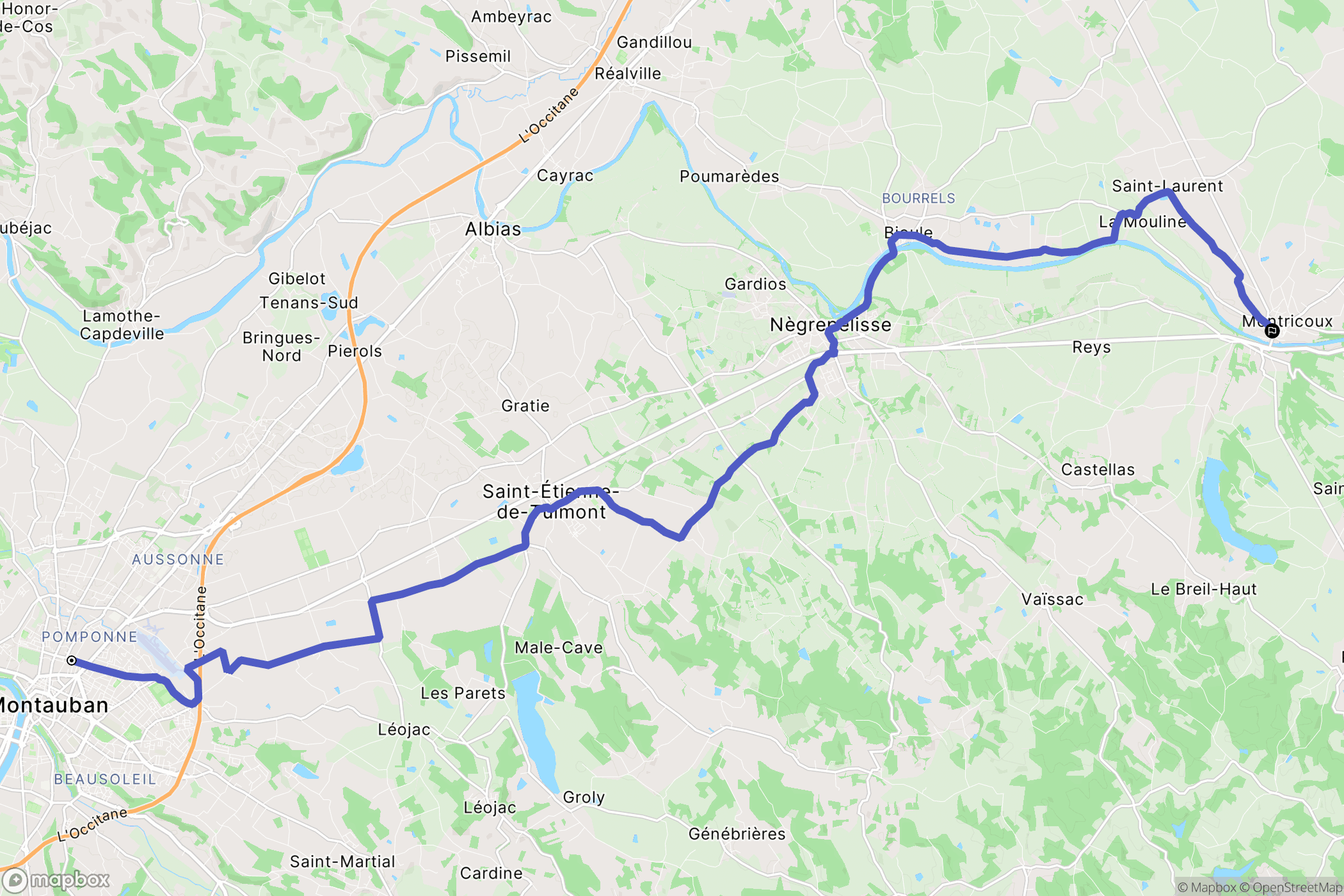Montauban : carte du parcours de randonnée - France