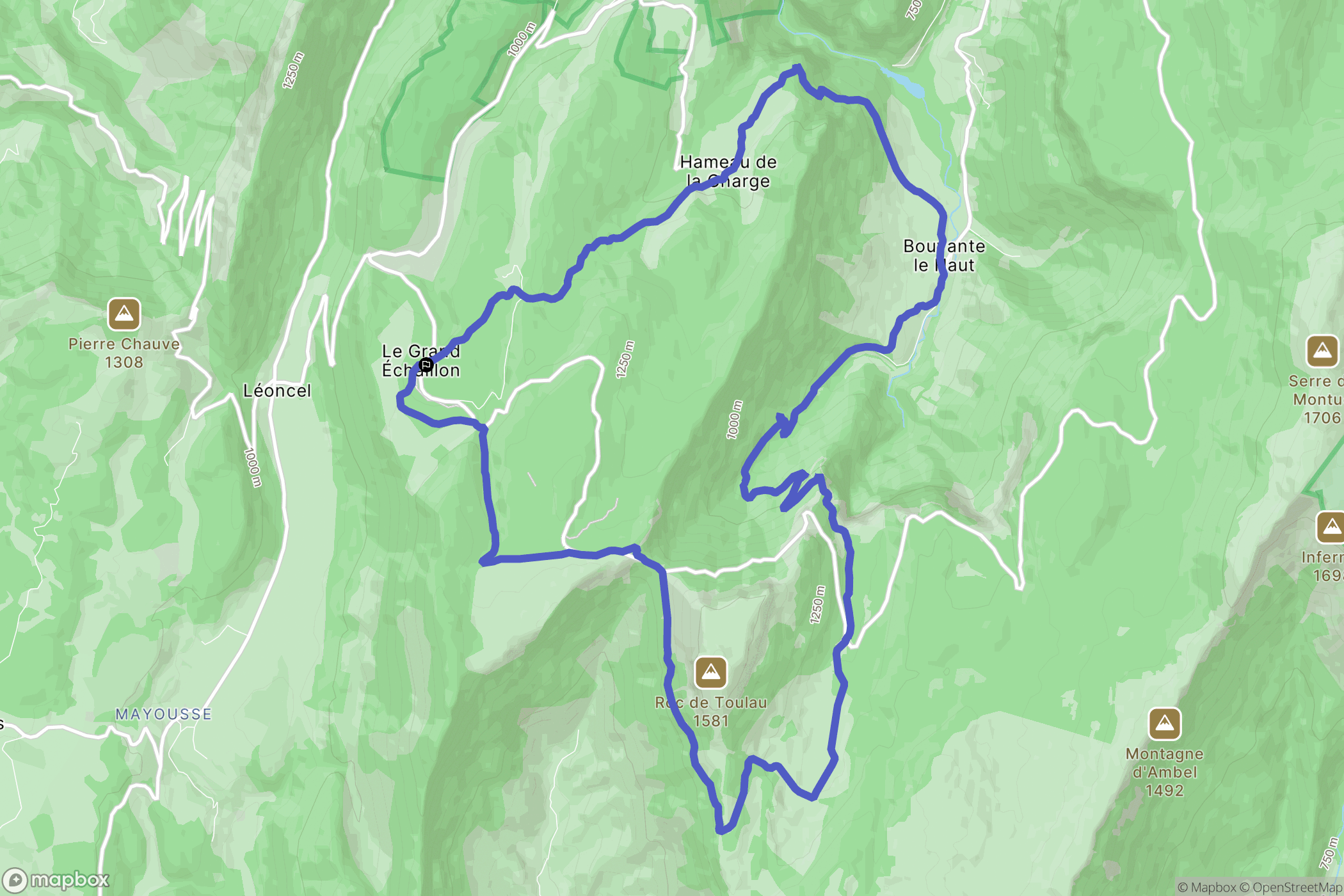 Le Grand Echaillon, Léoncel : carte du parcours de randonnée - France