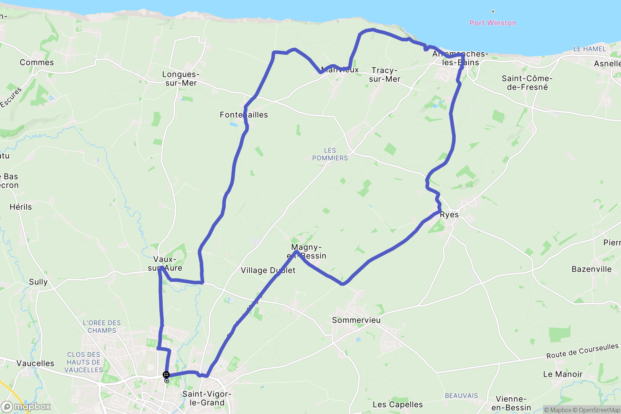 Bayeux : carte du parcours de randonnée - France