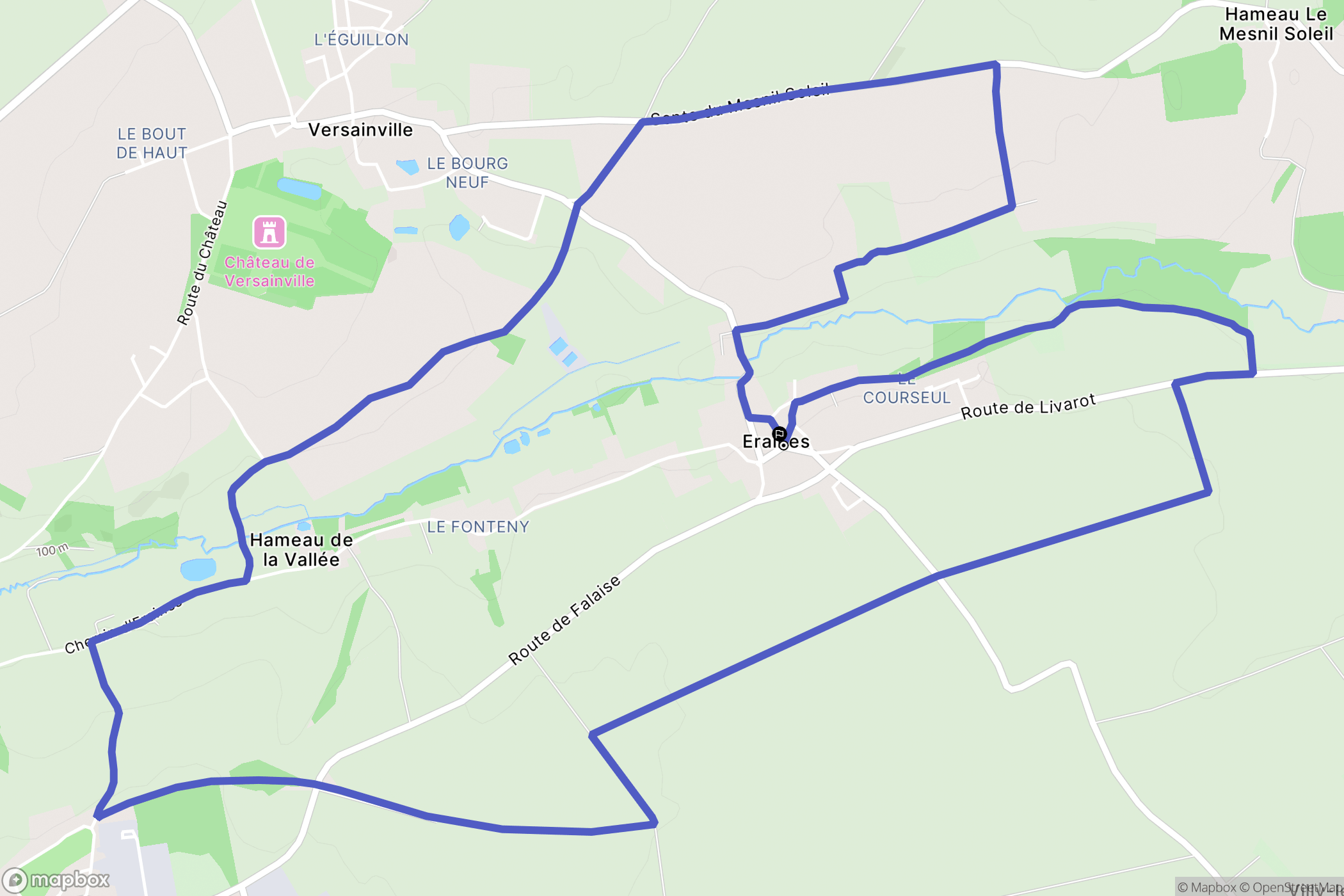 Eraines : carte du parcours de randonnée - France