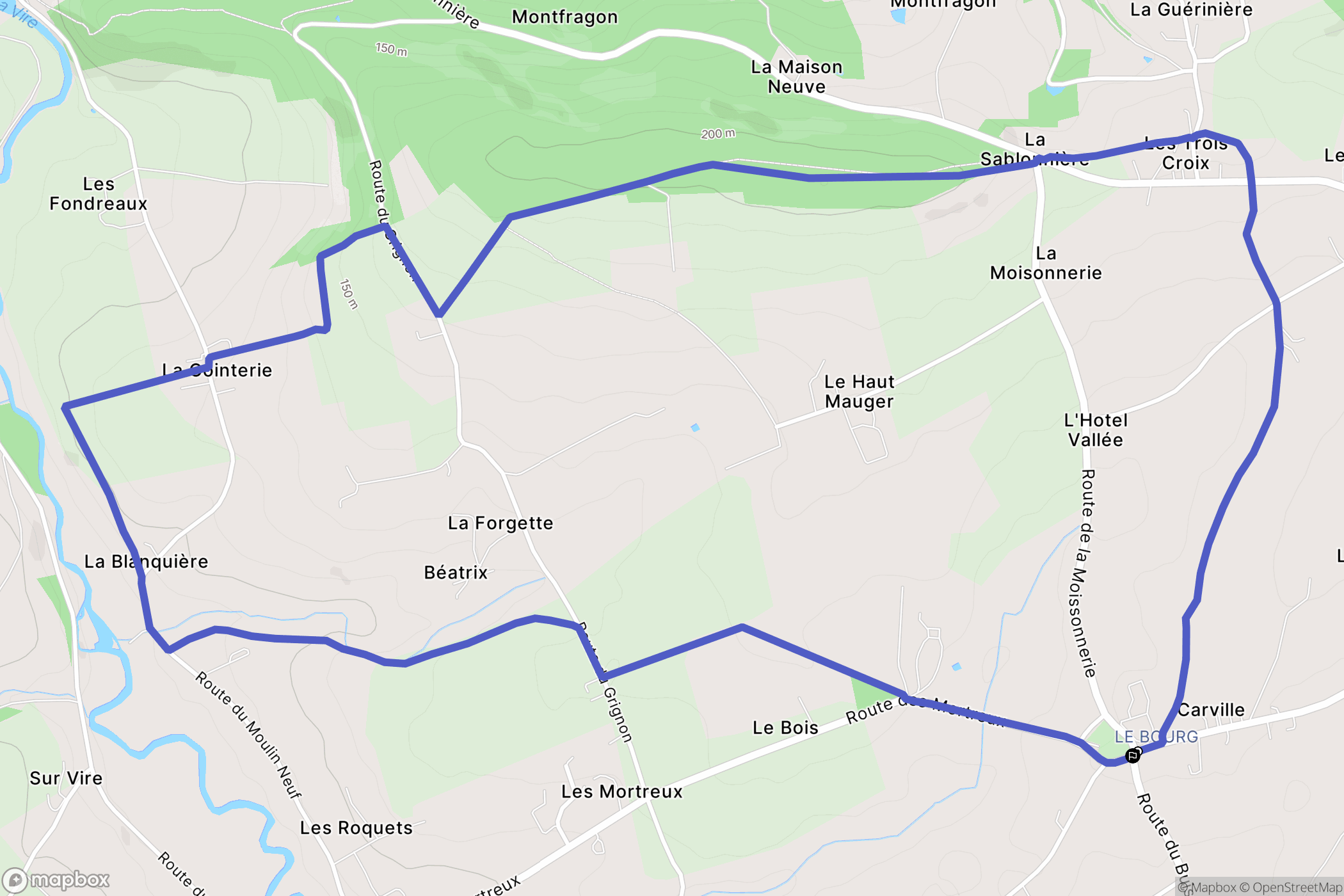 Carville : carte du parcours de randonnée - France