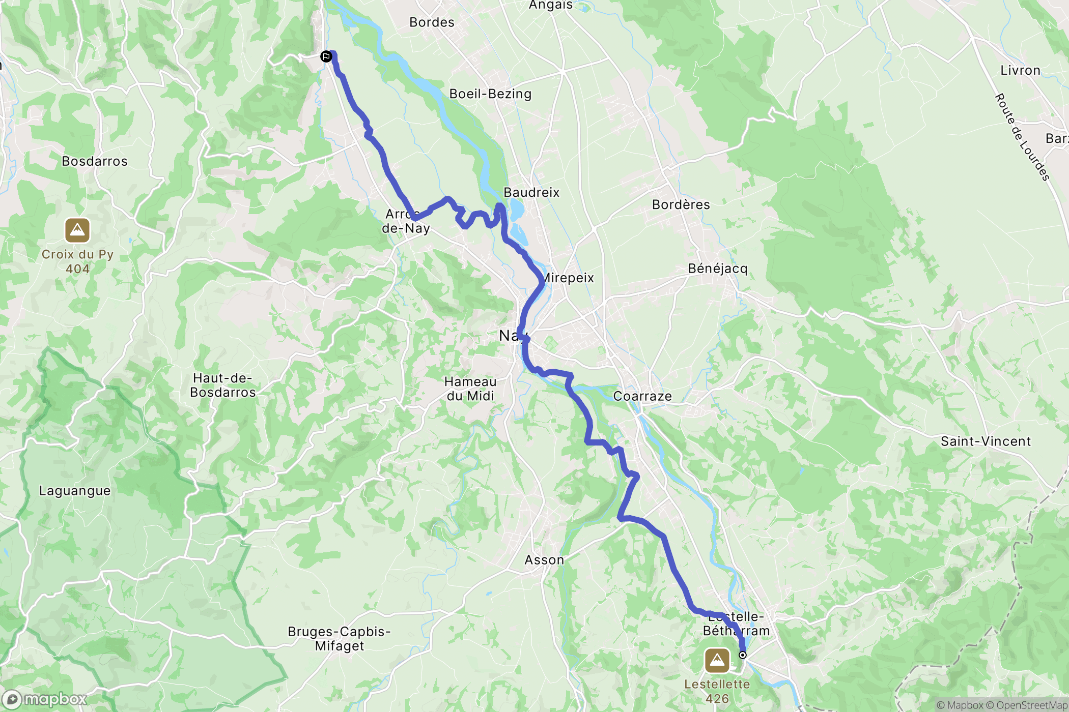 Lestelle-Bétharram : carte du parcours de randonnée - France