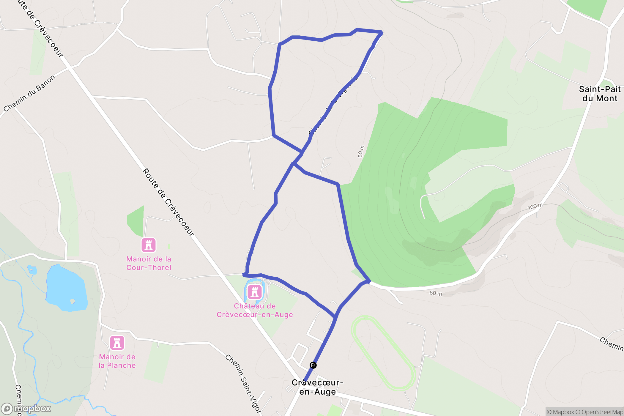 Mézidon Vallée d'Auge (Crèvecœur-en-Auge) : carte du parcours de randonnée - France