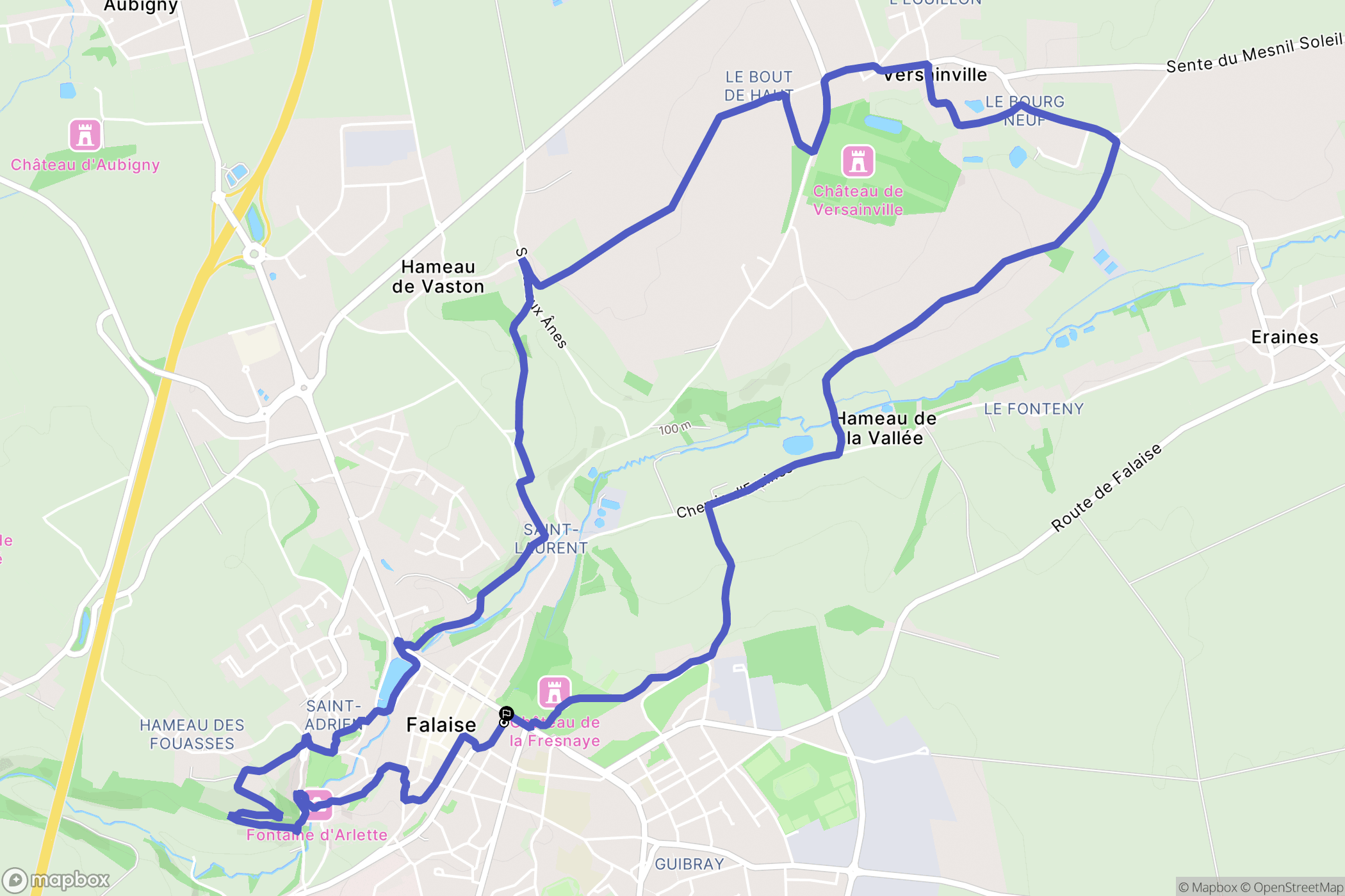 Falaise : carte du parcours de randonnée - France